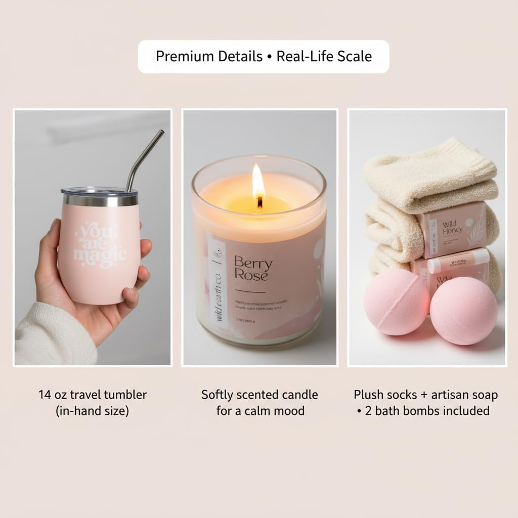 Unboxme Gifts for Women - Birthday Edition | Gift Box for Her | Thinking of You Gift Basket with Mug, Scented Candle, Bath Bombs, Soap + More | Unique Gift Ideas