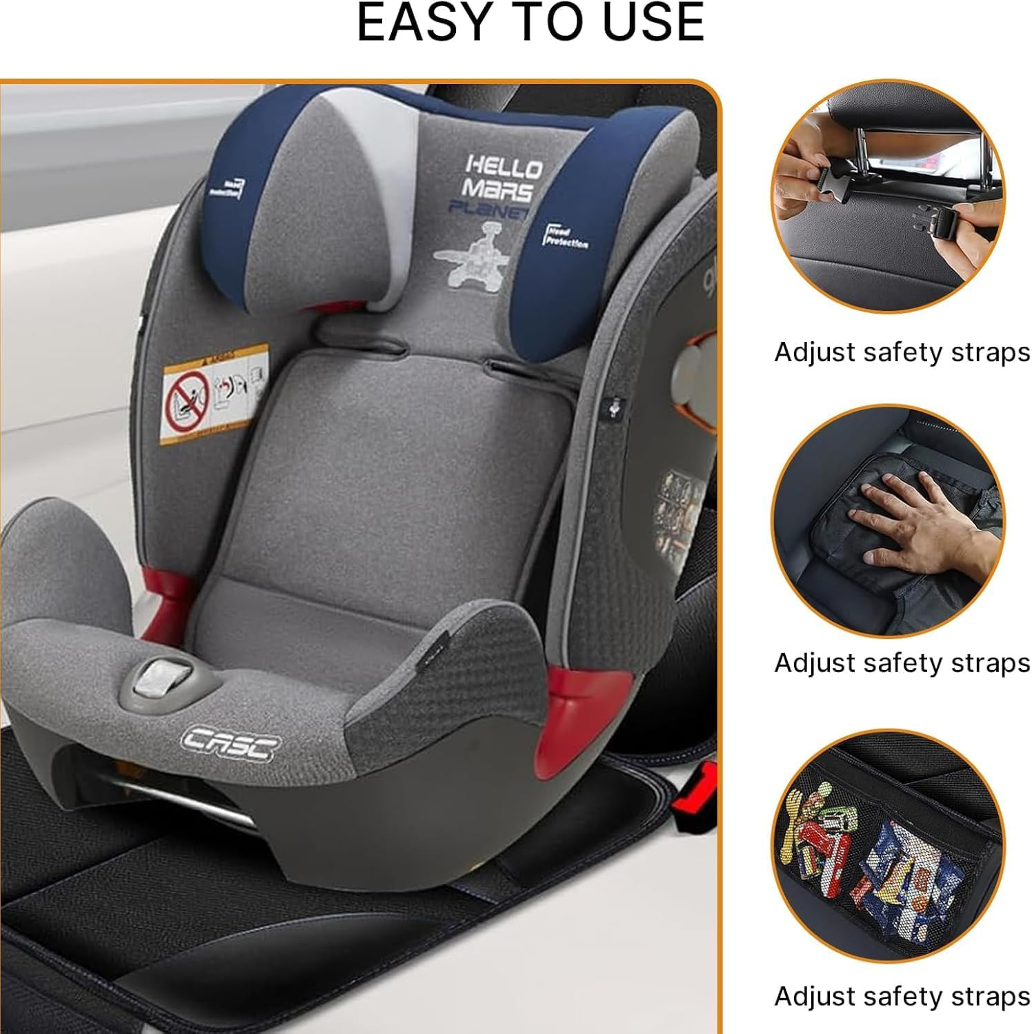 Car Seat Protector, Thick Padding Seat Protector under Baby Car Seat, 600D Waterproof Non-Slip Fabric Seat Cover for Child and Pet with Pockets image number 6