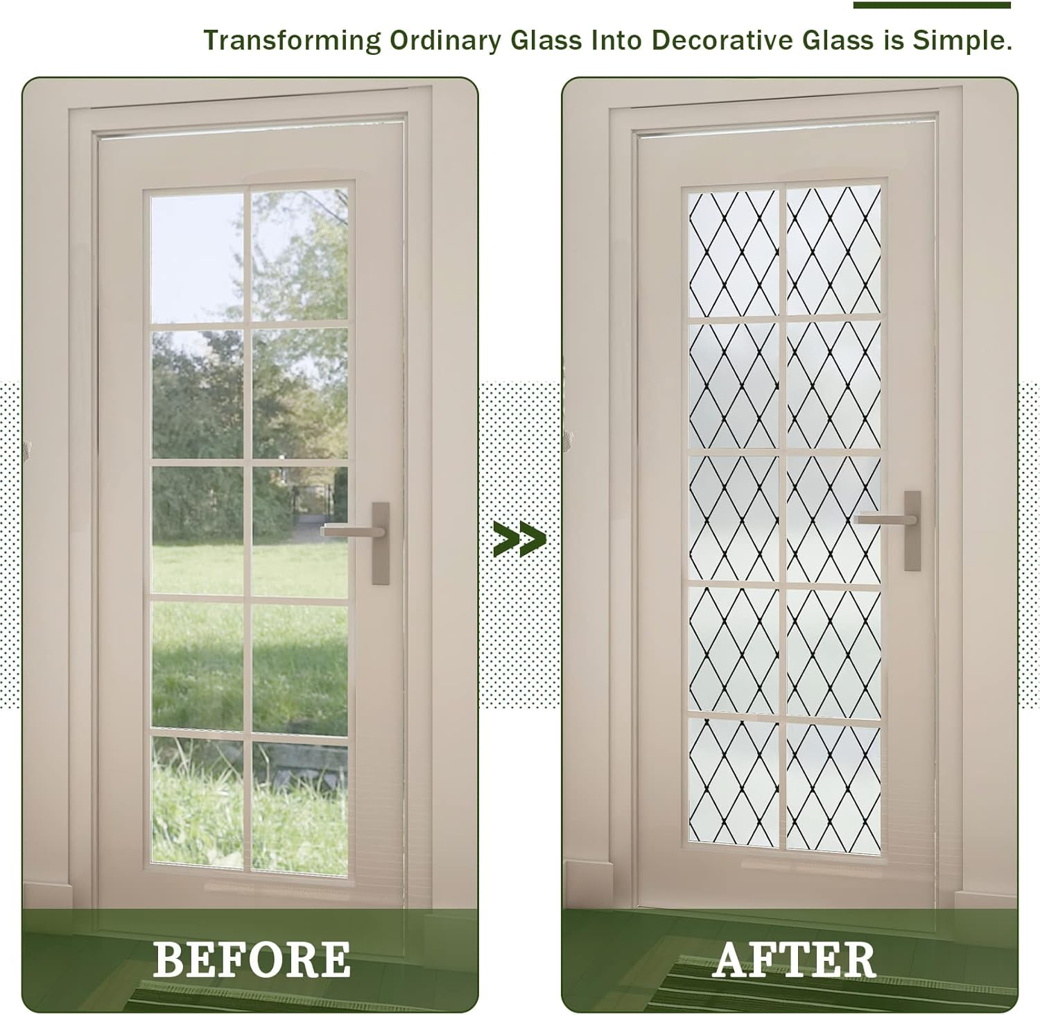 VELIMAX Frosted Black Lattice Window Film Static Cling Window Privacy Films Decorative Glass Vinyl Film for Windows Removable Sun Blocking Anti-Uv 23.6X78.7 Inches image number 1