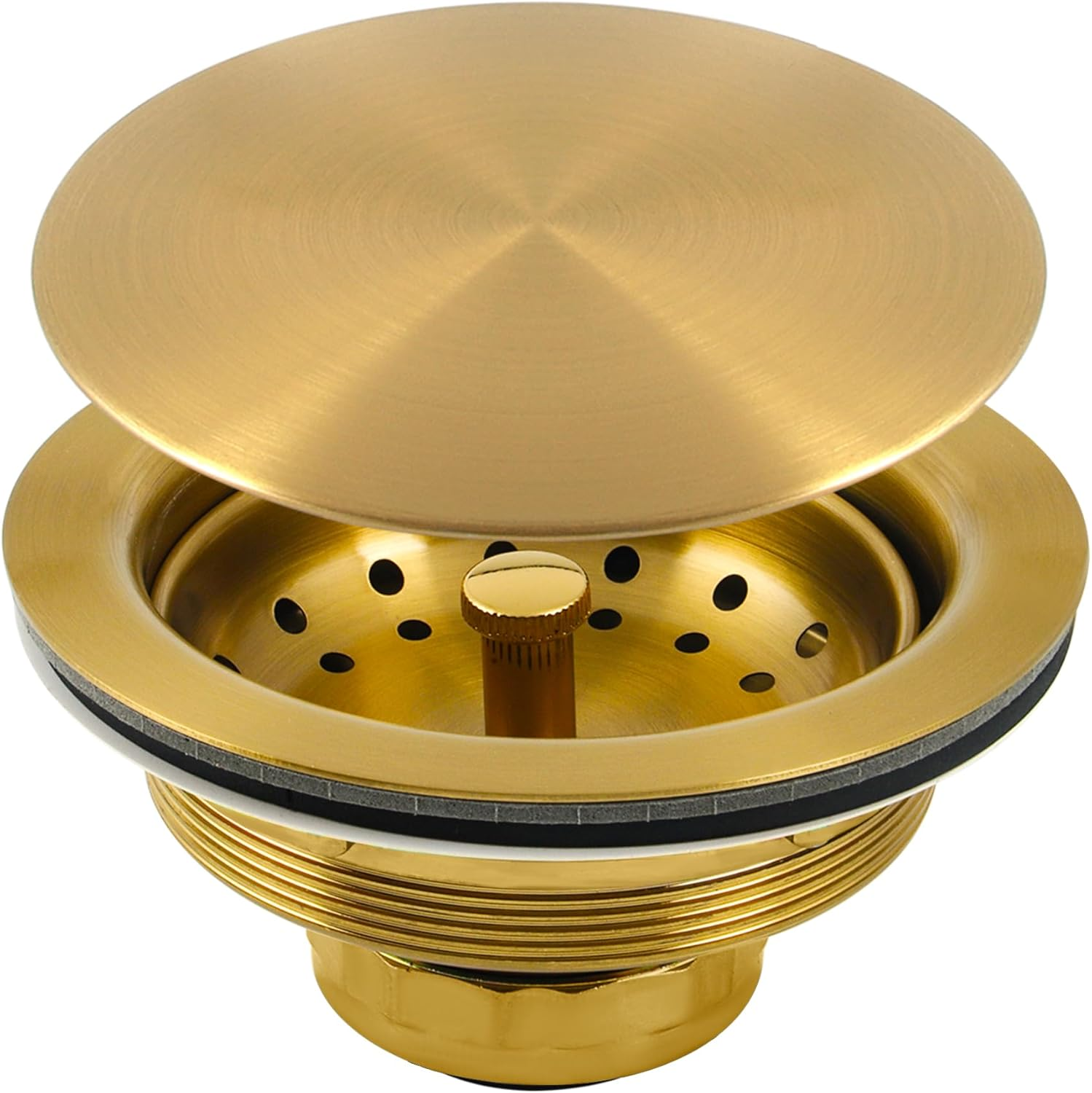 Kitchen Sink Strainer Assembly, Sink Drain 304 Stainless Steel with Removable Deep Waste Basket and Sealing Lid 3-1/2-Inch Golden