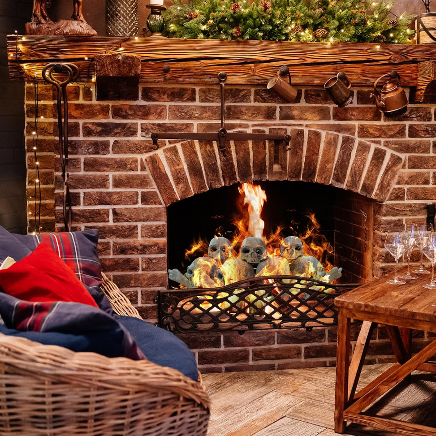 9 Pcs Ceramic Skulls for Fire Pit, Durable Reusable Fireproof Fire Pit Skull Log for Bonfire, Campfire, Fireplace, Firepit, Halloween Decor for Gas, Propane (Grey) - Grey image number 4