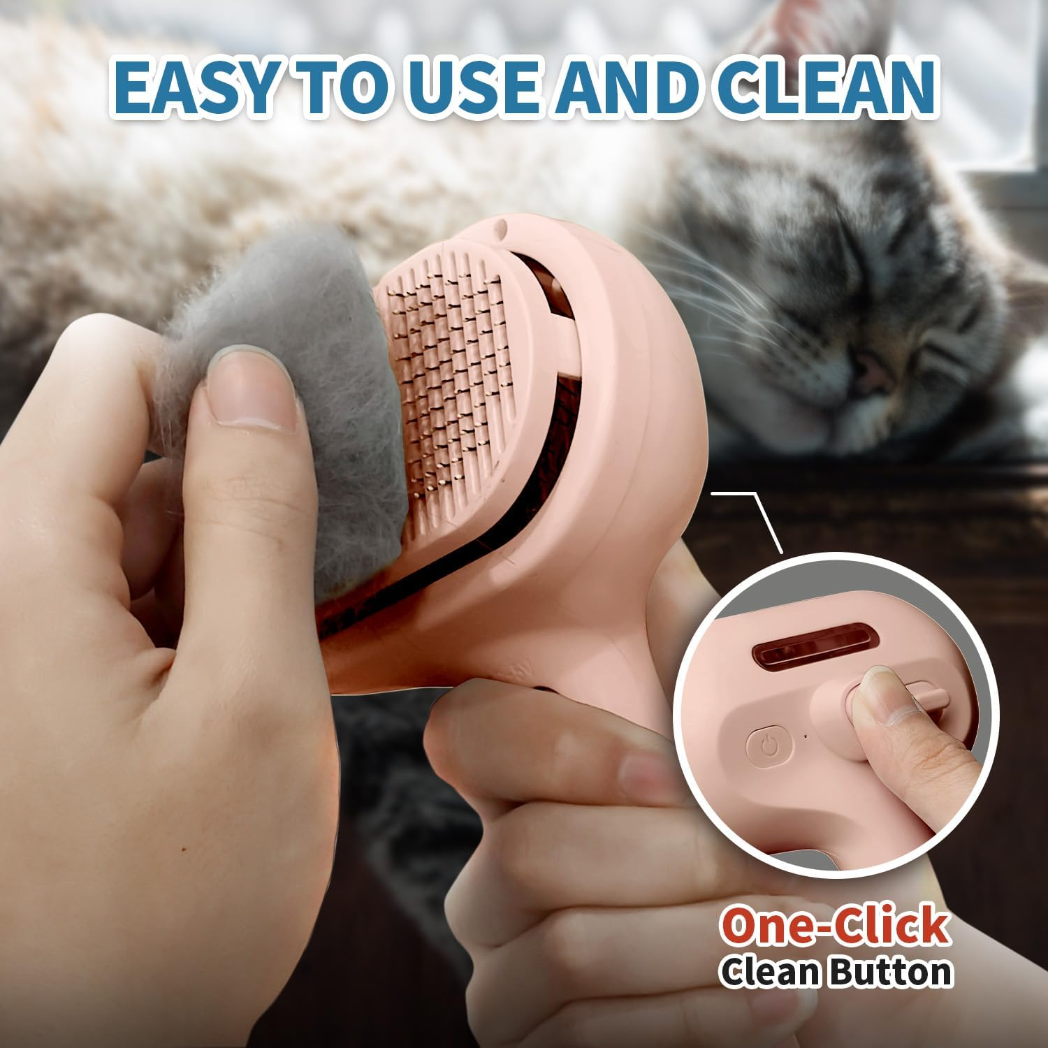 Herokitty Cat Steam Brush for Shedding, 3 in 1 Self Cleaning Steamy Pet Brush Anti-Static Flying Hair Spray Cat Brush for Long and Short Hair Pets Grooming Remove Loose Hair Reduce Shedding, Pink - Green image number 6