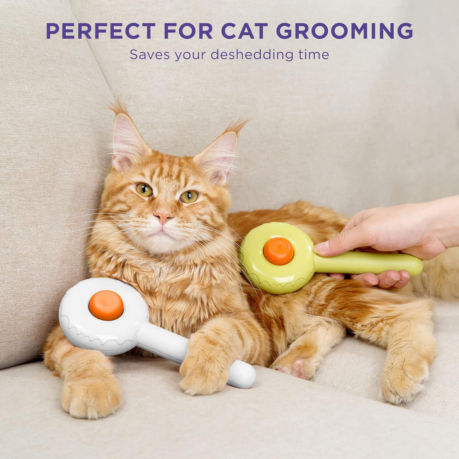 HICC GROOM! Pet Grooming Brush for Cats and Dogs, Self-Cleaning Sliker Brush for Removes Mats, Tangles, and Loose Hair, Shedding Brush for Short or Long Haired Cats/Dogs (White) - Blue image number 3