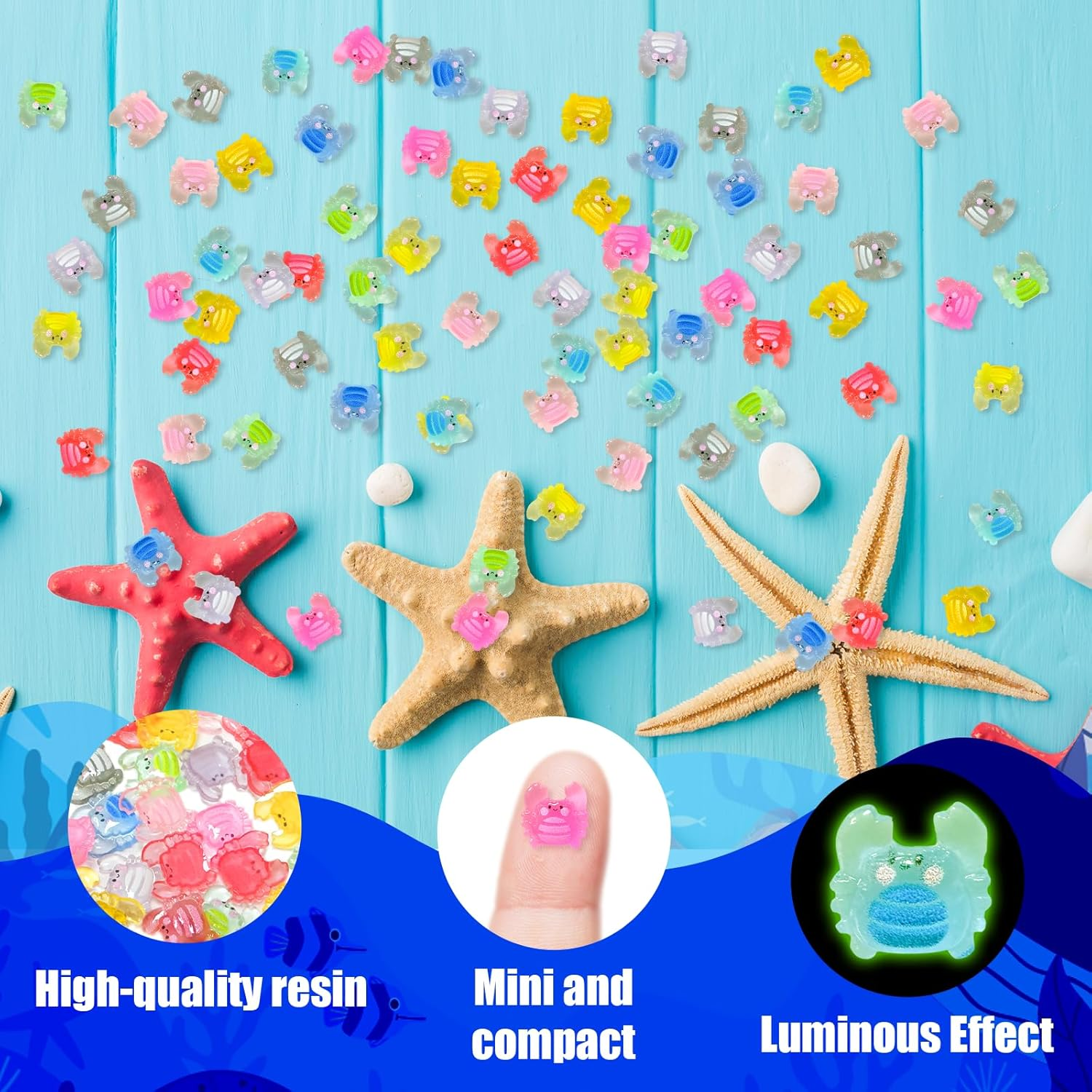 Mini Resin Crab, 200 PCS Luminous Tiny Resin Animals for Garden Micro Landscape Aquarium Potted Dollhouse Decor (10 Colors Mixed) image number 4
