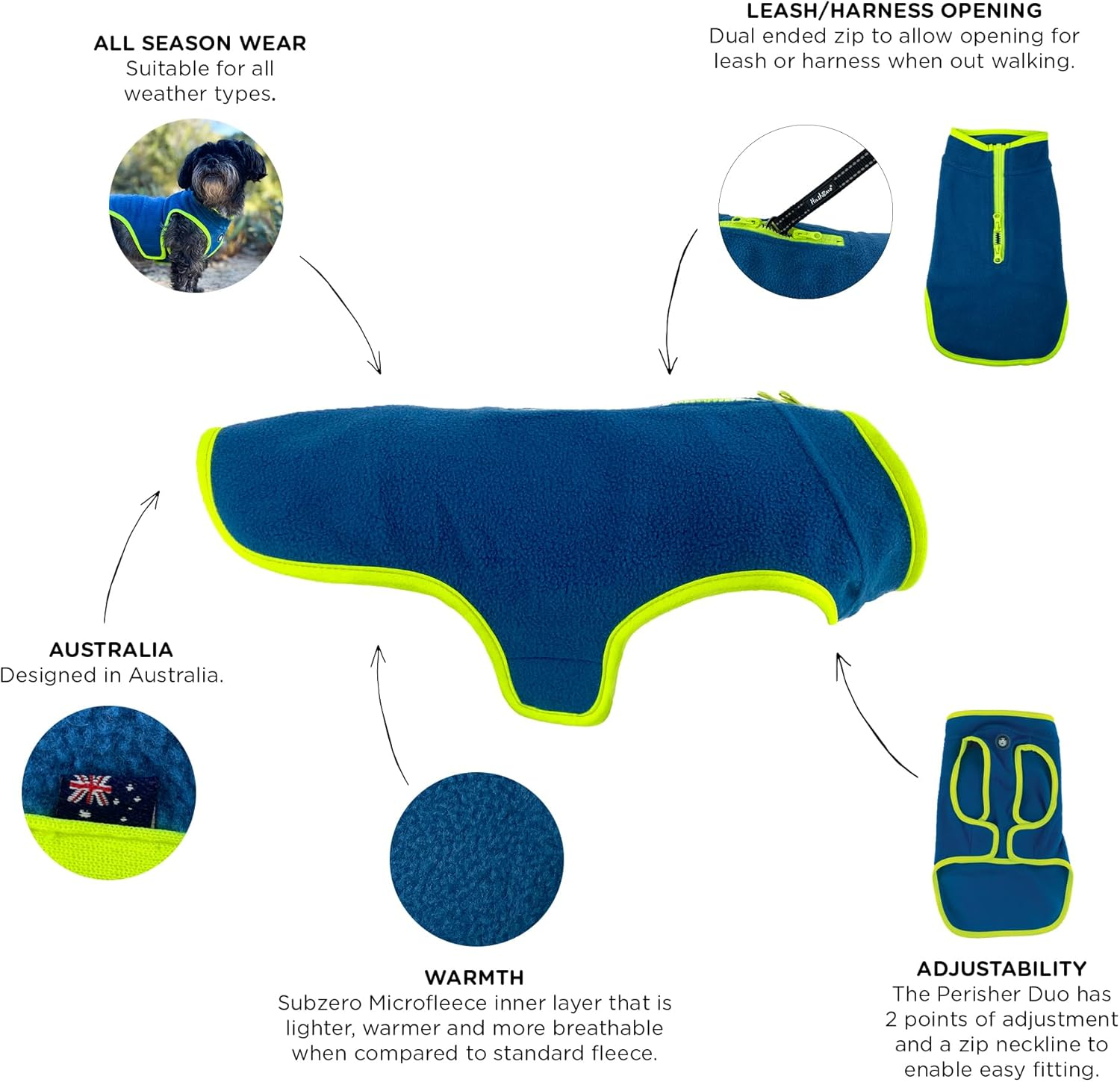 Huskimo Perisher Duo Dog Fleece Jacket, Tasman Blue, 52.5Cm image number 3