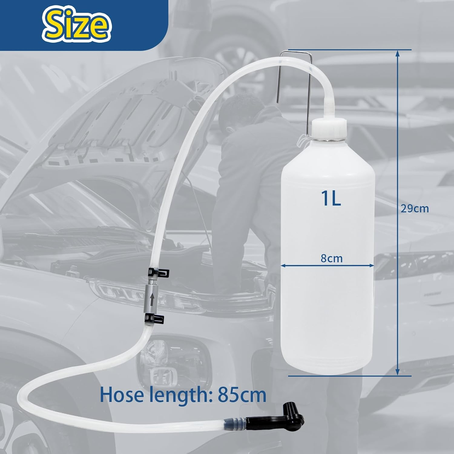 Brake Fluid Bleeder Bottle with Non-Return Check Valve and Hanging Hook Replacement for Car and Motorcycle Brake Oil Change - 1L One Person Brake Bleeder Kit image number 6