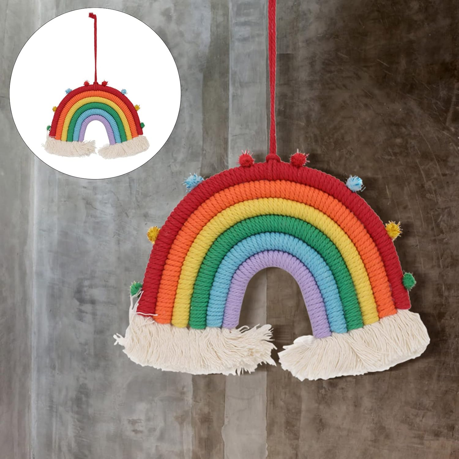 Handmade Rainbow Tassel Pendant Red Ball Rainbow Hanging Home Decor Woven Wall Tapestry Hanging Decoration for Living Room