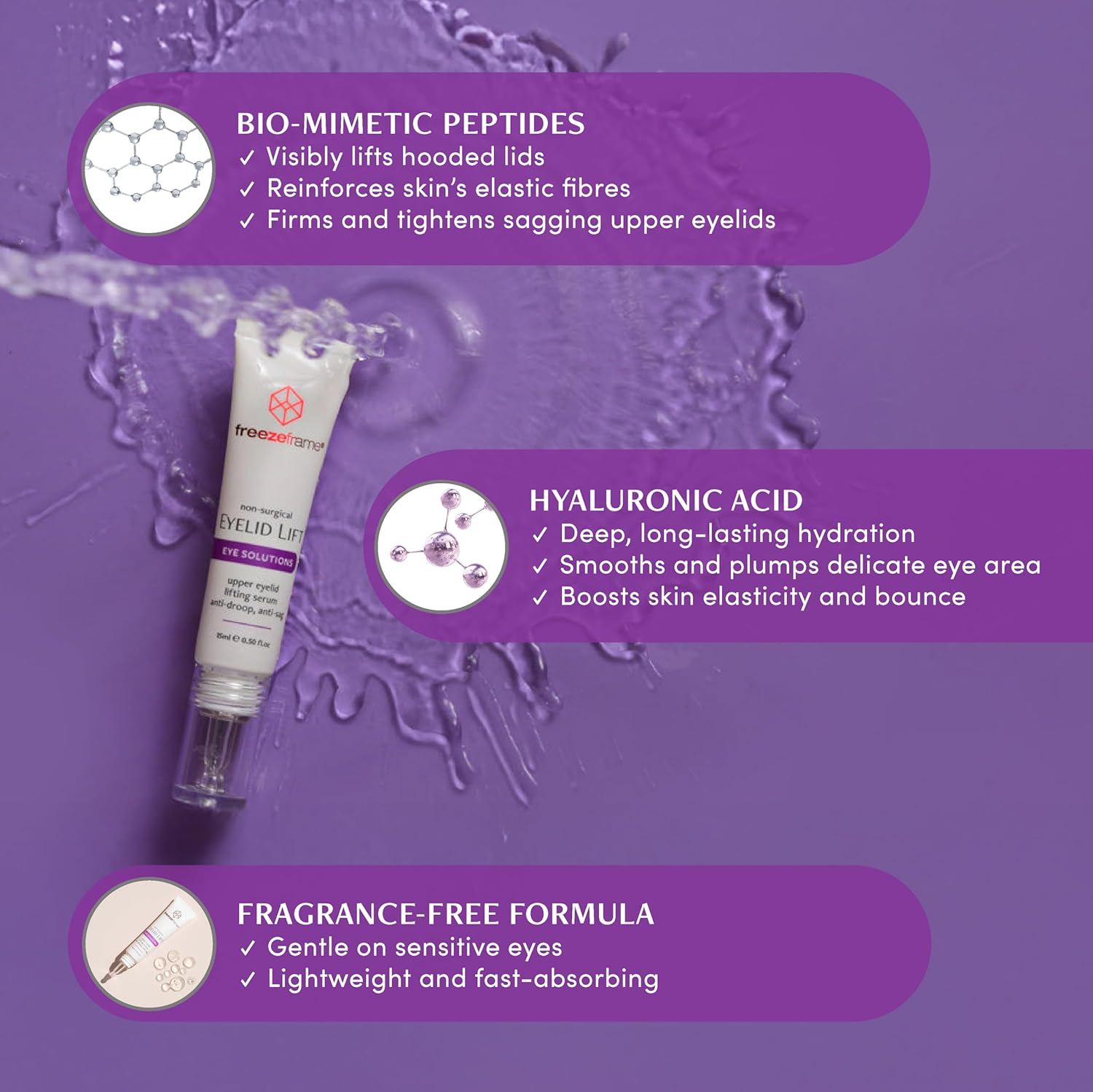 Freezeframe - EYELID LIFT, Clinical Lifting Eye Gel and Eye Serum, Visibly Lifts the Appearance of Sagging Eyelids and Visibly Opens Eyes, Anti-Droop, Anti-Sag Treatment with Bio-Mimetic Peptides and Hyaluronic Acid (15Ml) image number 2