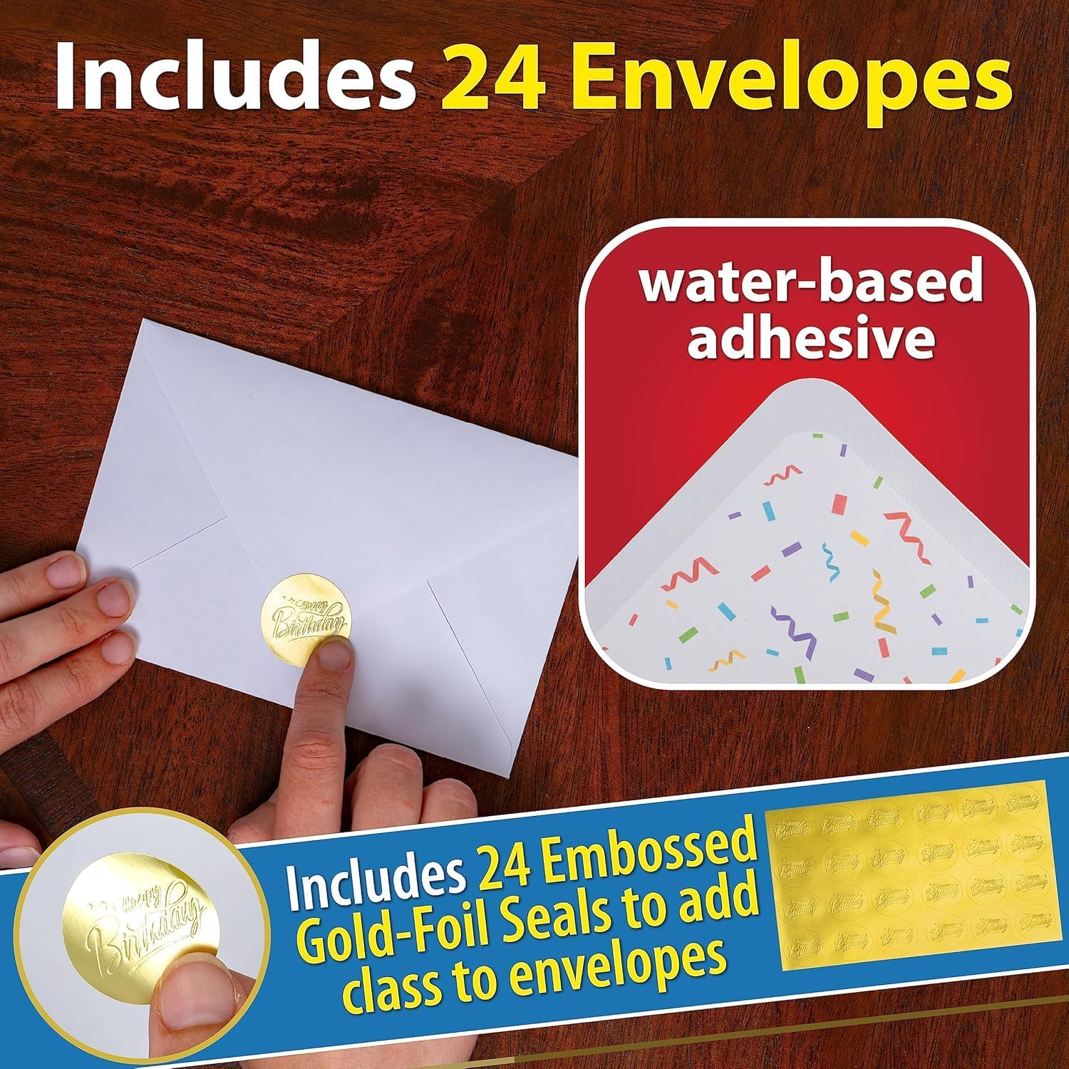 24 Pack Unique Gold Foil Birthday Cards with Envelopes & Stickers，4X6 Inches Blank Happy Birthday Cards Assortment in Bulk for Family, Kids, Friends, Work & Office Celebrations. image number 2