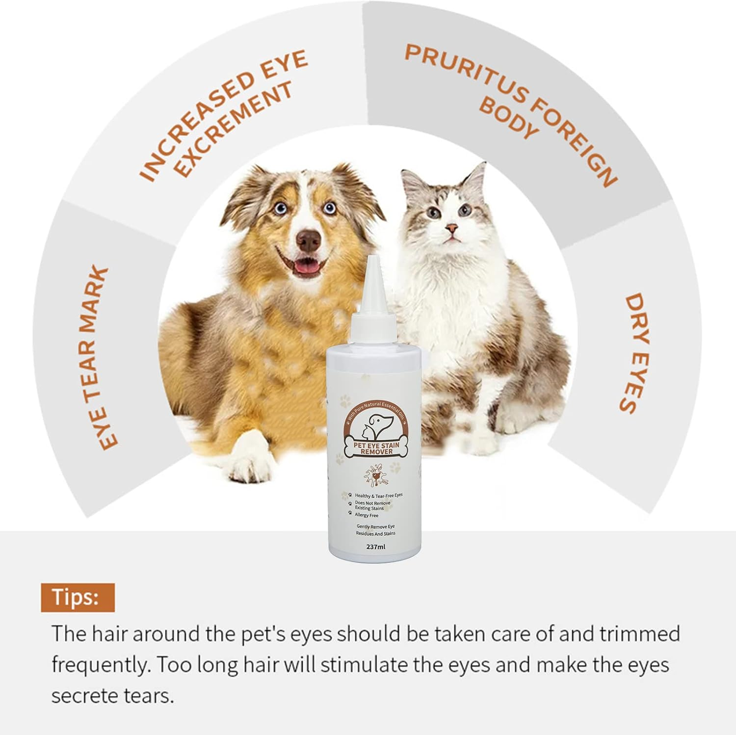 Pet Eye Tear Remover, Eye Stain Remover Dog and Cat Eye Drops Pet Eye Excrement and Eye Dirt Cleansing Agent 237ML for Dogs Cat image number 3