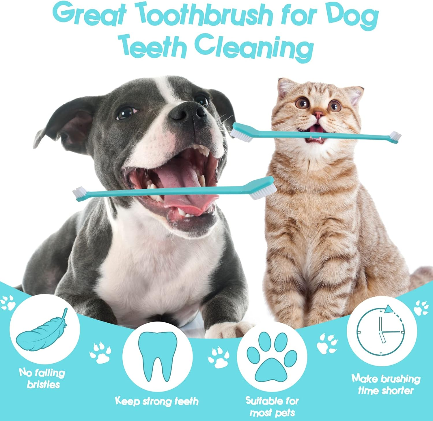 Newday 50 Pack Dual Ended Long Dog & Cat Toothbrush, Pet Safe Super Soft Bristles for Pet Dog Puppy Kitten Dental & Oral Care Teeth & Gums, Pet Toothbrushes in Box, Bulk Individual Polybag (Colorful) - 50 Pcs-Blue image number 3