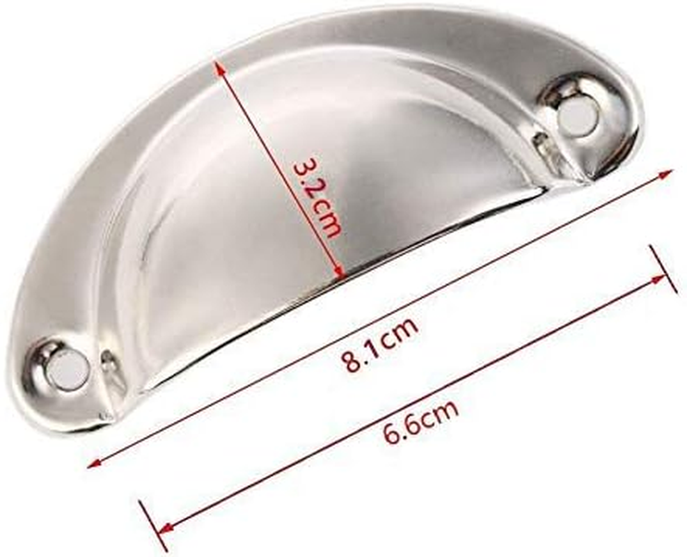 12Pcs Shell Cup Handles Chrome Iron Half Moon Vintage Cupboard Door Drawer Cabinet Cupped Handles Pull Knobs 8.1Cmx3.2Cm with Screws (Silver) image number 4