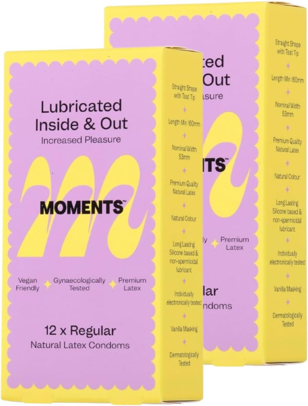 Moments inside & Out Lubricated Condoms | Regular Extra Lubricated | Vegan Certified, Dual Sensation Warming & Cooling Lube, Premium Latex, 53Mm Width, Pack of 1 (12 Counts) image number 6
