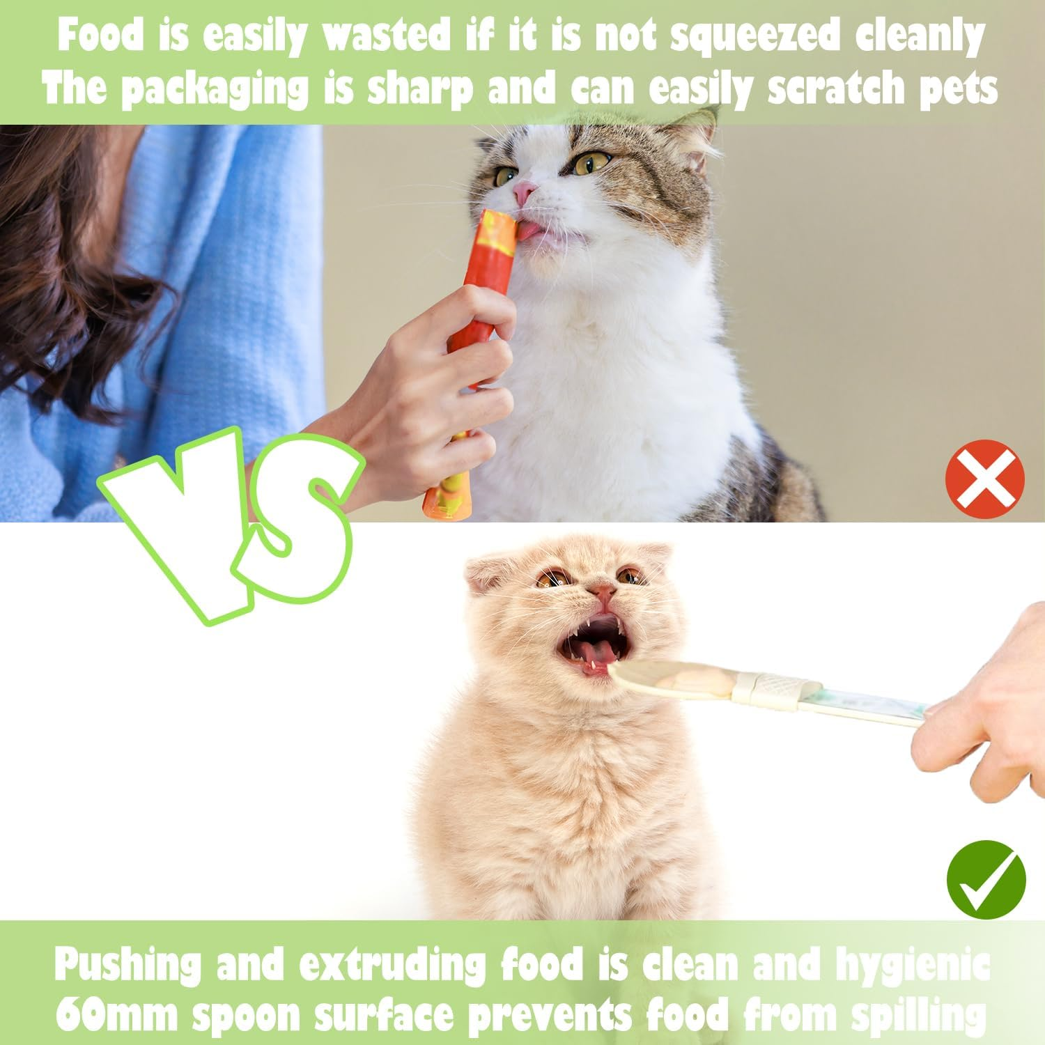 UTXN 2 Pcs Cat Treat Spoon Cat Strip Squeeze Spoon Cat Treat Feeding Spoon Cat Strip Squeeze Feeder Happy Spoon for Cat Treats Cat Treat Spoon for Wet Food(Yellow/Green) image number 5