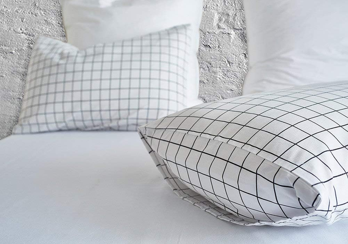 Mozeo Mini Black and White Grid Checkered Pattern Bedding Cover Set, Soft Duvet Cover Bedding Set 1 Duvet Cover and 2 Pillowshams(Queen White) image number 5