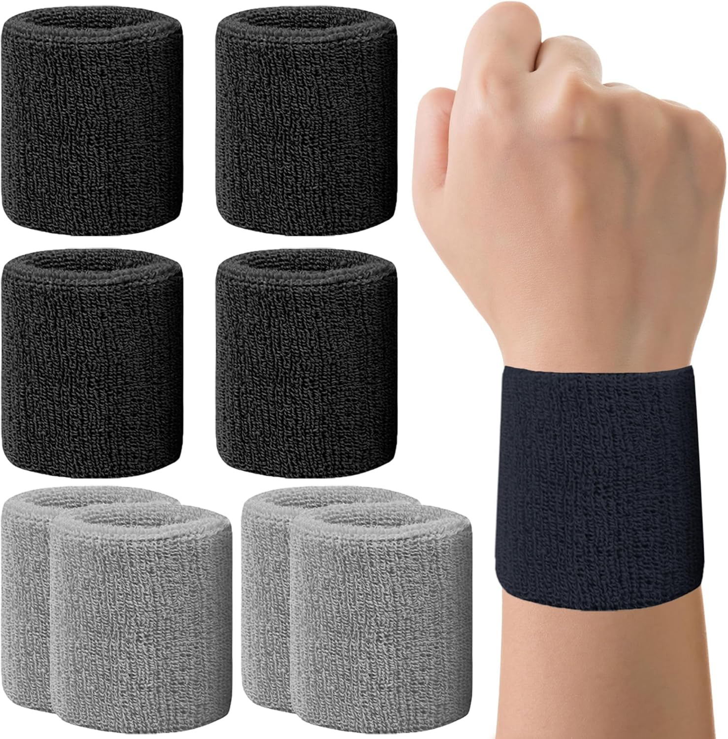 8 Pack Wrist Sweatbands Tennis Wrist Bands Absorbent Sweat Band for Men and Women, Breathable Cotton Sweatbands for Working Out, Football, Basketball, Running Athletic Sports