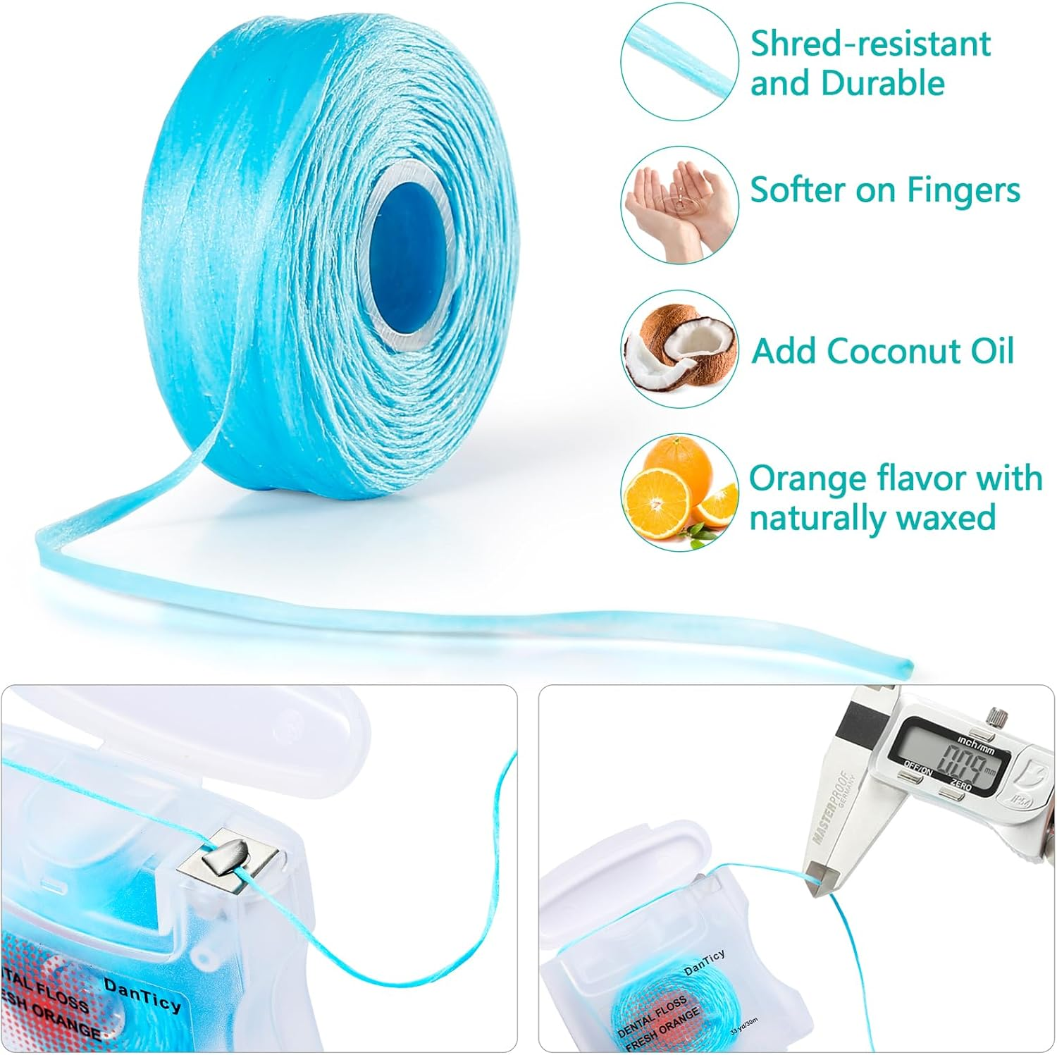 Coconut-Oil Infused Woven Dental Floss,Deep Clean Natural Vegetable Waxed Floss,Extra Wide Cleaning and Slides Smoothly & Easily,Pfas Free | Orange Flavored(33 Yds X 1 Unit) image number 1