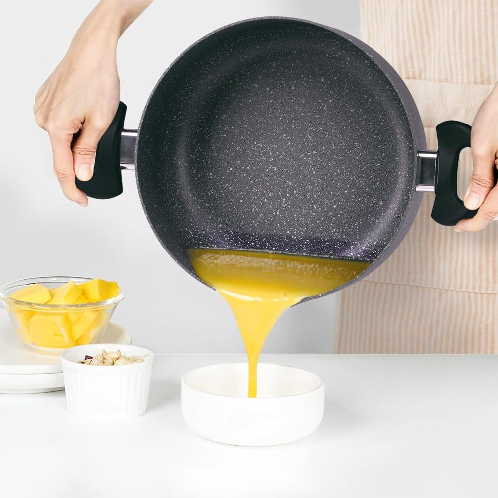 Non Stick Pot Cooking Stock Pots Saucepan Multipurpose Cast Cookware Set Pan with Strainer Glass Lid 3.2 Qt Two-Handled for Soup Noodle, Induction Comptable, PFOA Free 2025 New 20CM(3.0L)