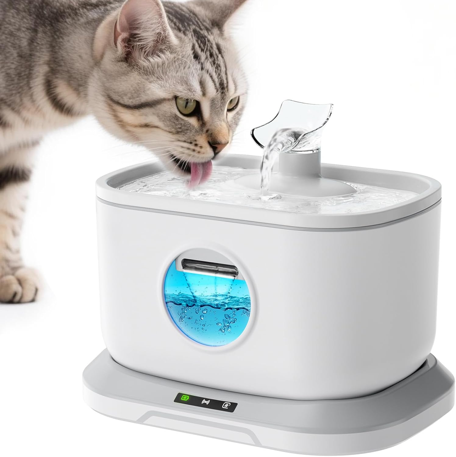 Petlipo 2.5L/84Oz Cat Water Fountain, 6.5Ft Radar Sensing Cordless Pet Fountain Battery Operated, Wireless Pump Auto Shut Off, 7-Layer Filtration Automatic Cat Fountains for Drinking, White image number 1