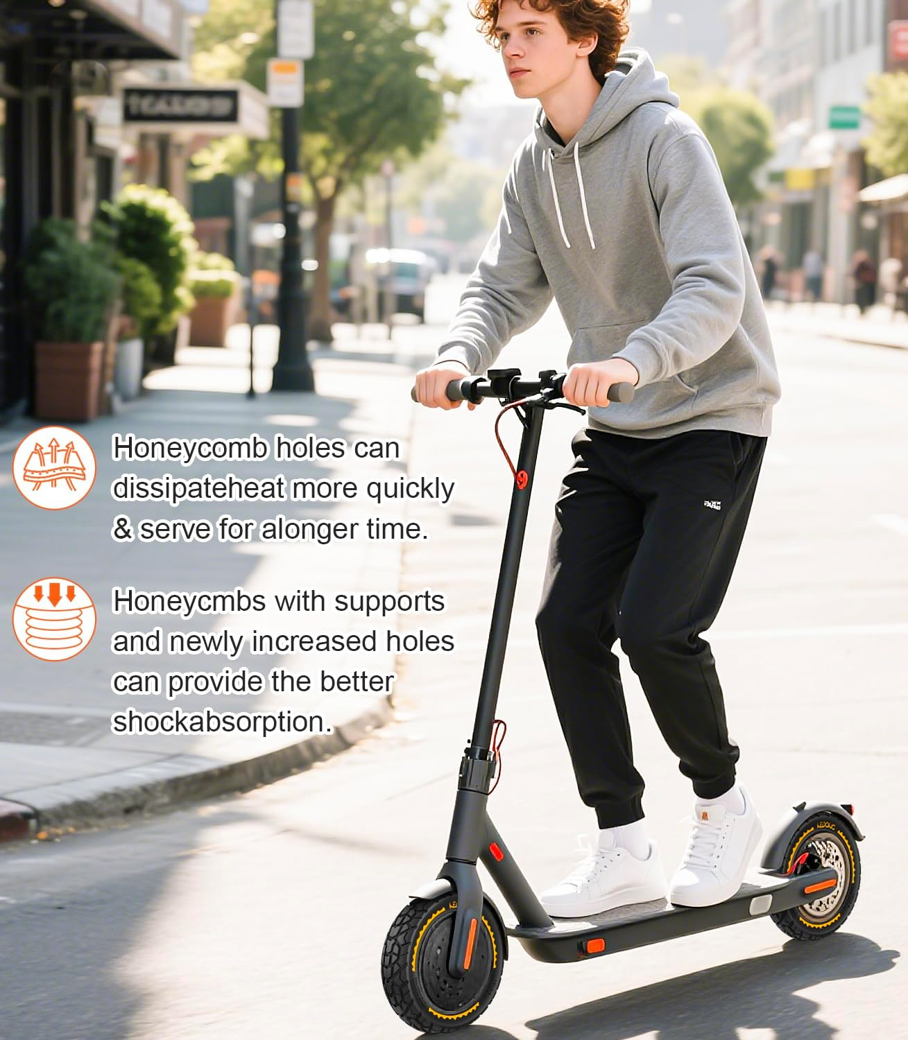 60/70-6.5 Solid Rubber Tyres 10 X 2.5 Solid Tyres for Ninebot Max G30/G30 D2/Odys Neo E100/Ducati Pro 2 Electric Scooter 10 Inch Front or Rear Honeycomb Tyres Non-Slip Puncture Proof (Yellow) image number 3