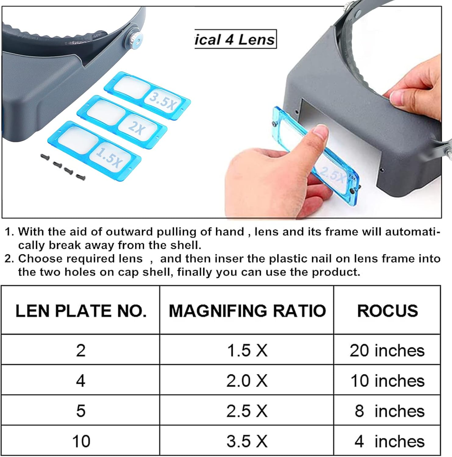 Beileshi Head-Mounted Reading Magnifier Loupe - Optical Glass Binocular Magnifier with Lens Magnification-1.5X, 2X, 2.5X, 3.5X image number 2