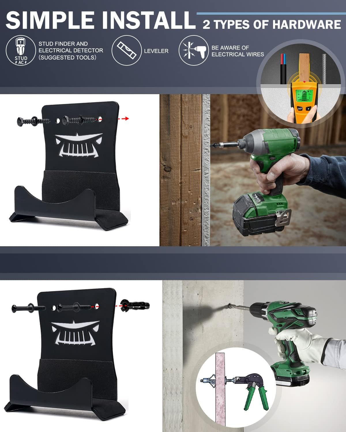 Lupar Storage Door Hangers Compatible with 1956-2024 Jeep Wrangler, Wall-Mounted Removable Door Storage Holder with Rubber Lining - 4PACK image number 6