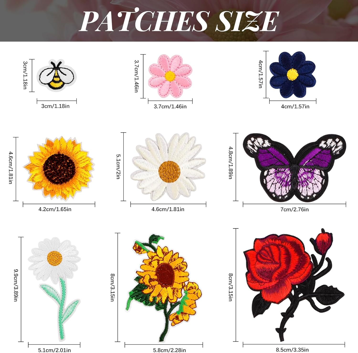 RETON 72 Pcs Embroidered Iron on Patches for Clothing, Butterfly Flower Iron on Patches Set, Sunflower Bee Rose Daisy Embroidered Patches, Applique Patches for Clothes, Jackets, Jeans, Backpacks image number 6