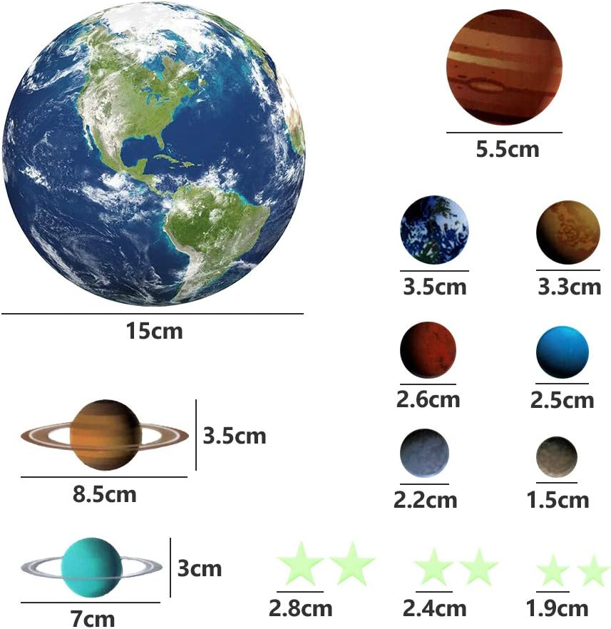 Snailgarden 470Pcs Glow in the Dark Stickers,Bright Solar System Wall Stickers and Adhesive Stars and Square for Starry Sky Kids Decals image number 4