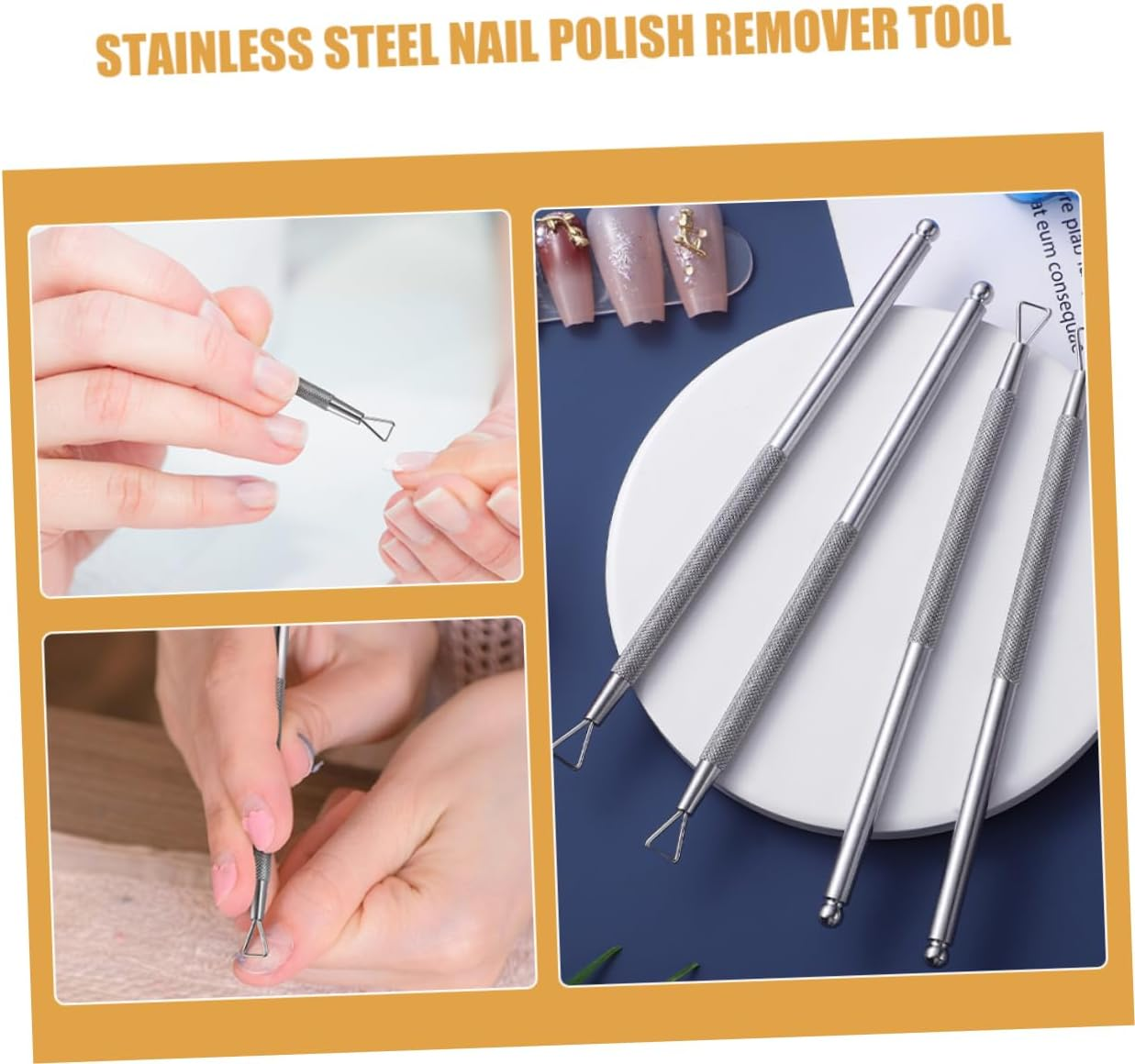VICASKY 6Pcs Nail Polish Removal Tool Cuticle Pusher Stainless Steel Nail Tools image number 6