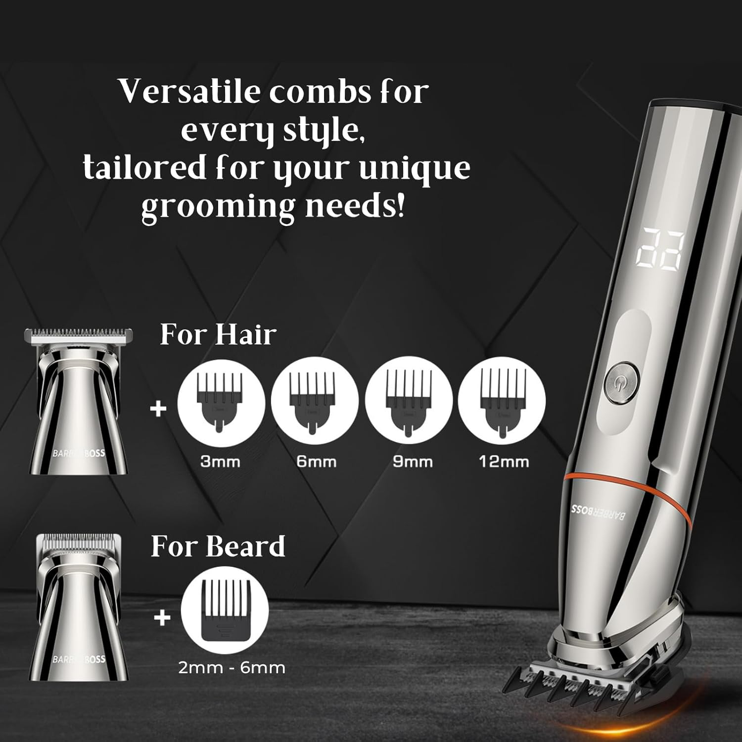 Barberboss 5-In-1 Men'S Beard Trimmer Grooming Kit for Men, Cordless Hair Clipper, Nose & Body Shaver with LED Display & USB-C Charge, Body Groomer image number 5