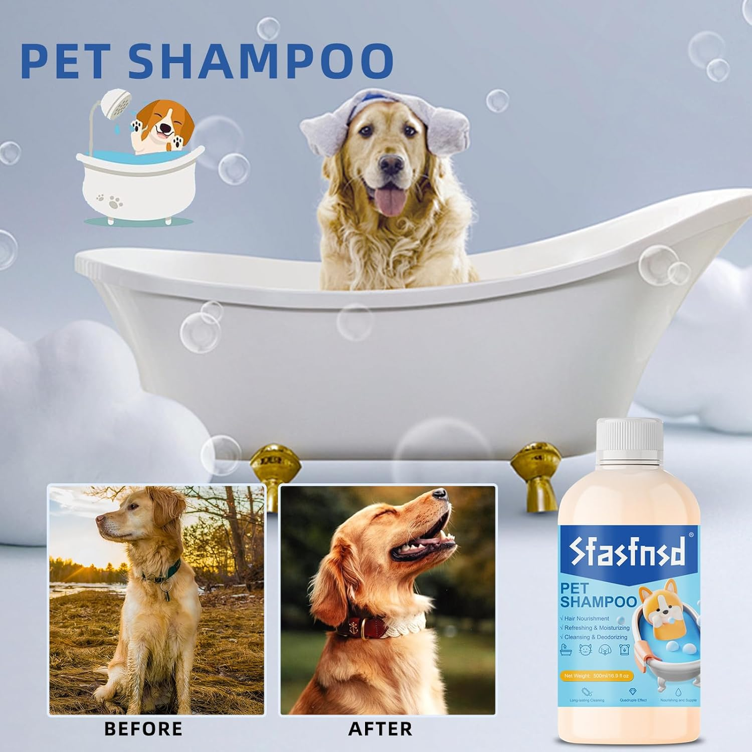 Pet Shampoo and Conditioner,Shampoo for Cats and Dogs,Gentle Cleansing,Natural Formulas,Best for Dry and Tangled Hair,Itch Relief,Deodorizing, Dry and Sensitive Skin - Dogs & Cats Pet Wash（16.9Fl Oz） image number 3