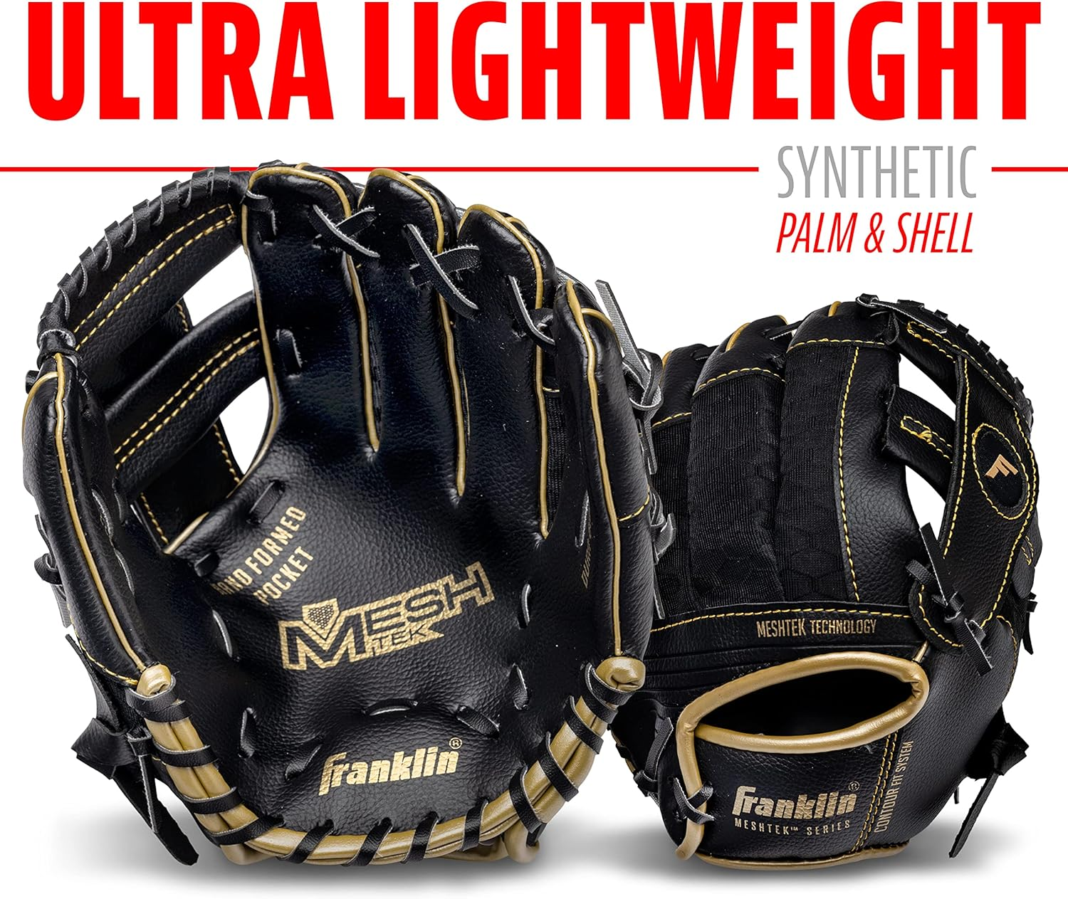 Franklin Sports Kids Baseball Glove + Ball Sets - Meshtek Youth Teeball Gloves for Kids + Toddlers - Left + Right Hand Throw Mitts + Glove Sets with Foam Balls - Boys + Girls Gloves - 9.5" Inch image number 4