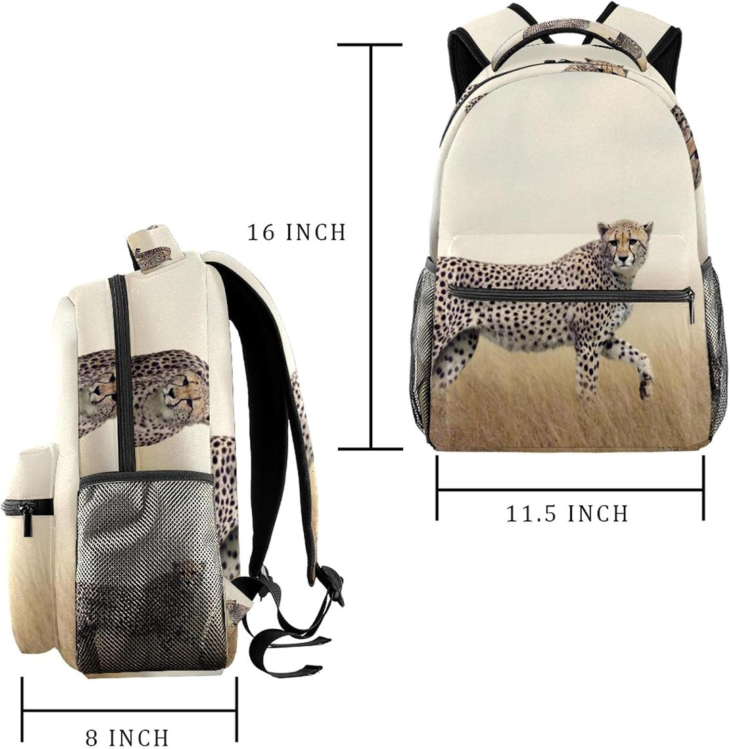 Cheetah Couple in the Grass Backpack Students Shoulder Bags Travel Bag College School Tote Backpacks image number 5