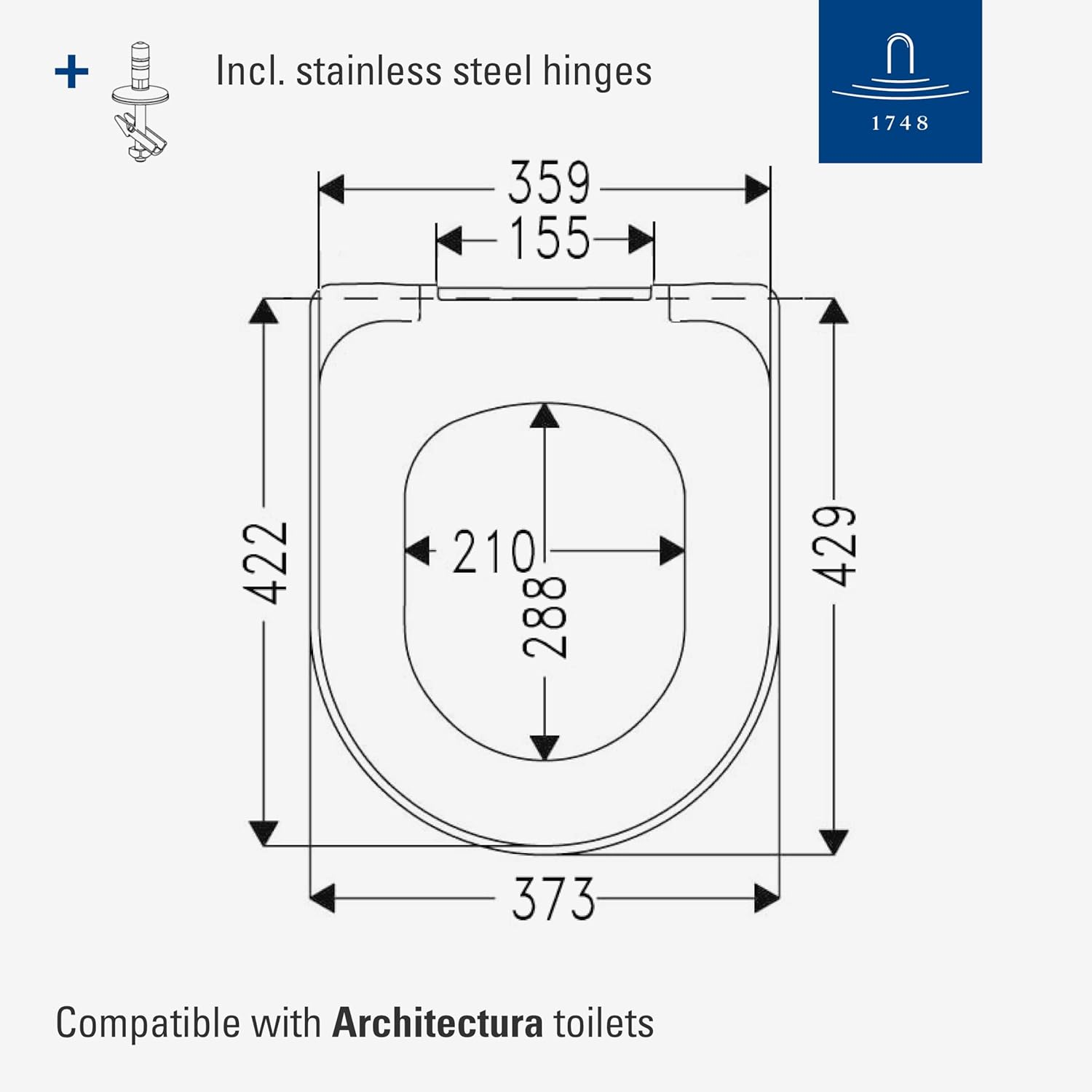 Villeroy & Boch 98M9C1 V&B Architectura Toilet Seat, White, Standard | D-Form image number 4