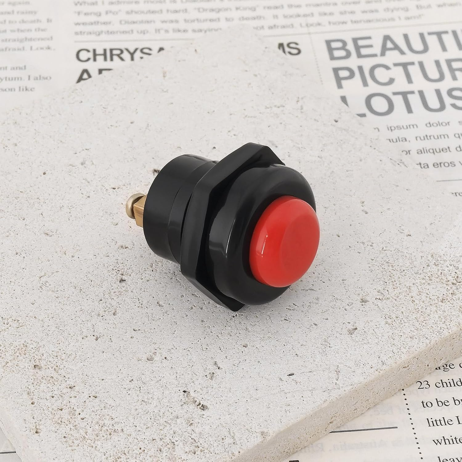 VGOL 2Pcs Car Push Button Switch 12V 25A Horn Switch Momentary Press Button Switch Replacement Part 22Mm Mounting Hole Starter Switch, Red