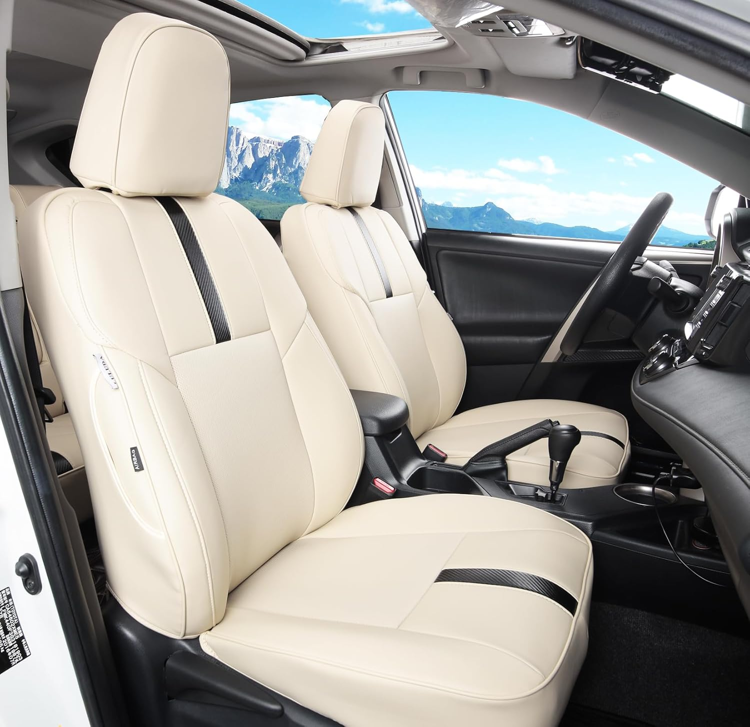 LULUDA Custom Fit RAV4 Seat Covers - Waterproof Faux Leather for Toyota RAV4 2013-2018 (Beige) image number 4