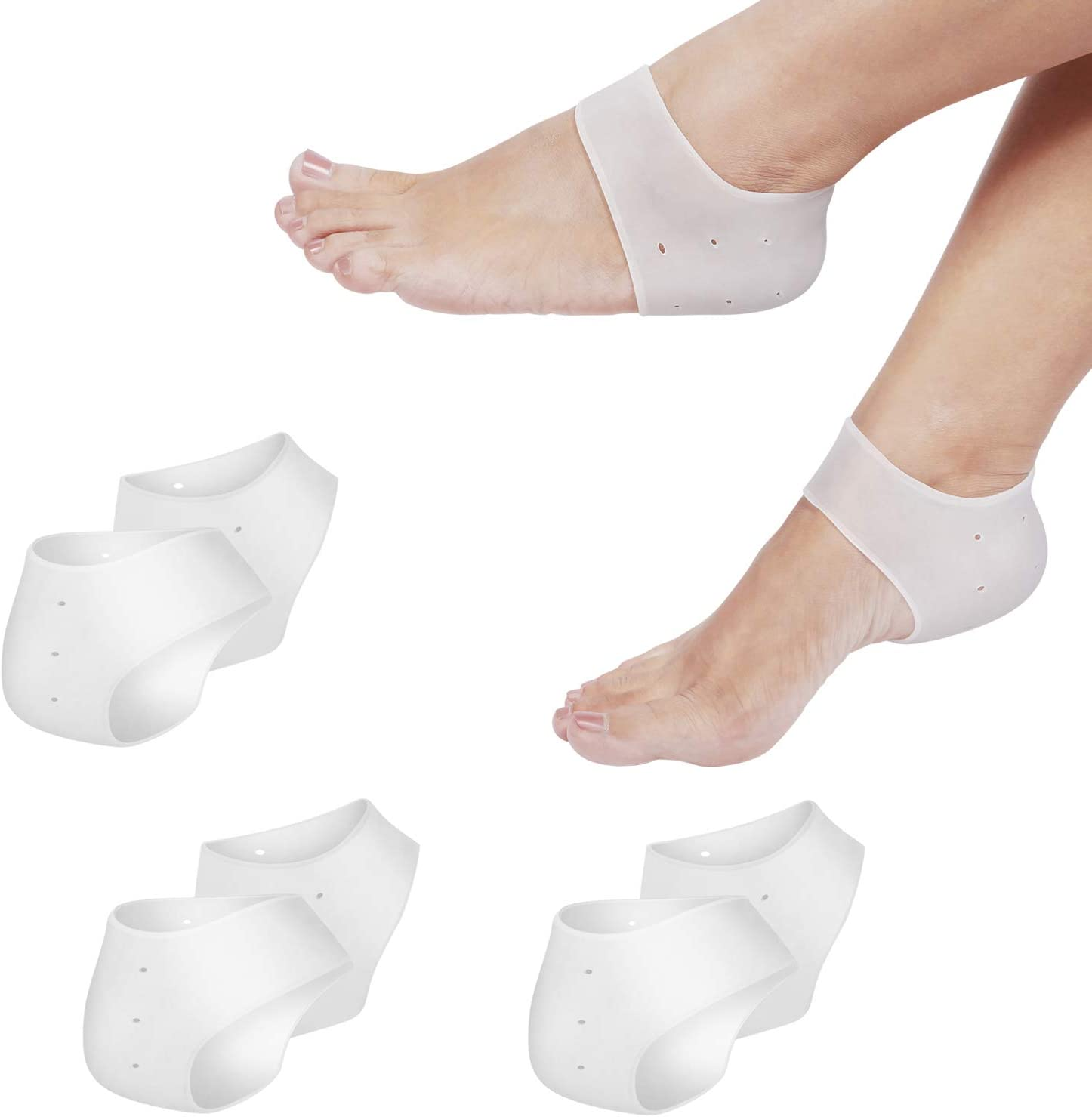 Flexzion Heel Cups, Plantar Fasciitis Inserts (3 Pairs), Silicone Socks Insoles Gel Heel Pads Cushion Protectors for Sore Heel Pain Relief, Heal Repair Dry Cracked Heels, Tendinitis, for Men & Women image number 2