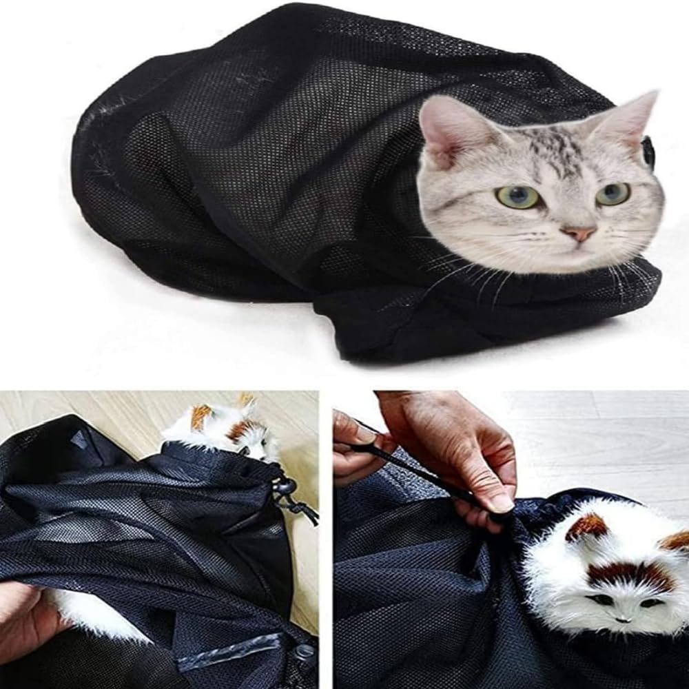 Changyeah Cat Bath Bag, Bath Bag, Wash Bag for Cats, Mesh Bag for Bath Bag, Durable Mesh Cat Shower Bag for Small, Medium Cats, Cutting Nails (Black) image number 1