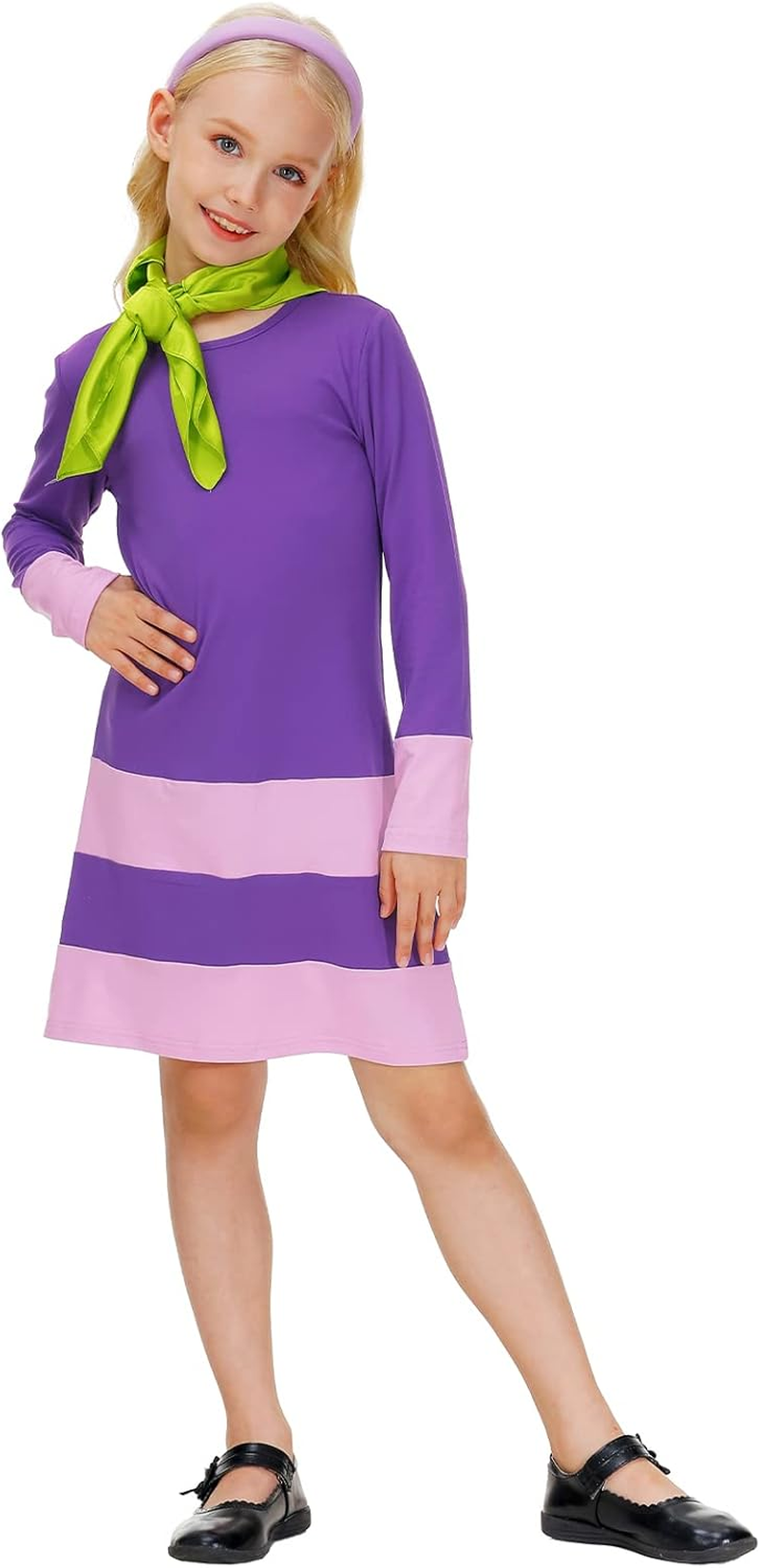 Remimi Girls Halloween Costume Party Outfit with Scarf and Headband 5-14 Years image number 6