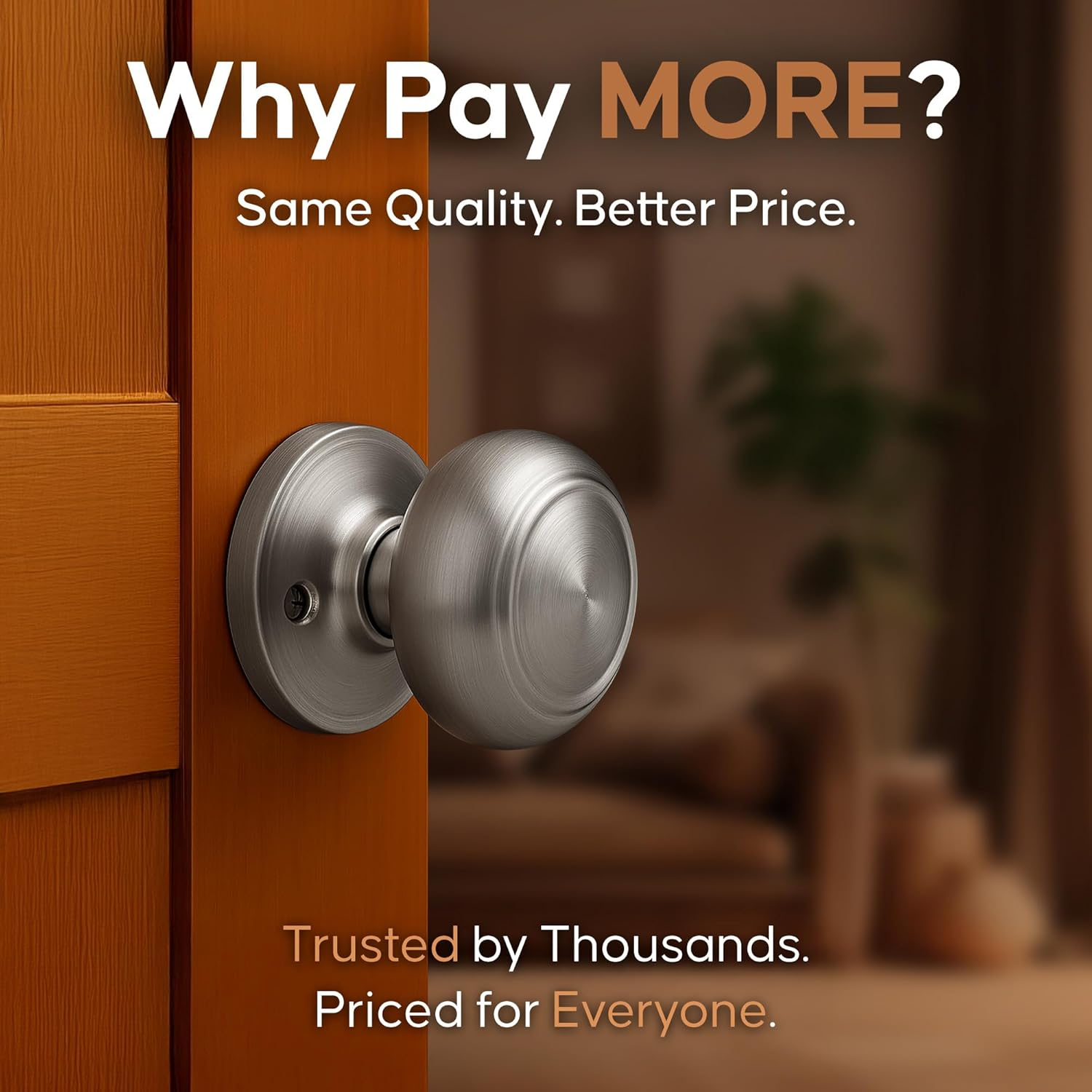 Copper Creek Colonial Passage Interior Door Knob &ndash; ANSI Grade-3 Certified, Modern Heavy Duty Handle, Easy Install and Reversible for Bedroom, Bathroom and Closets &ndash; Satin Stainless (3 Pack) image number 3