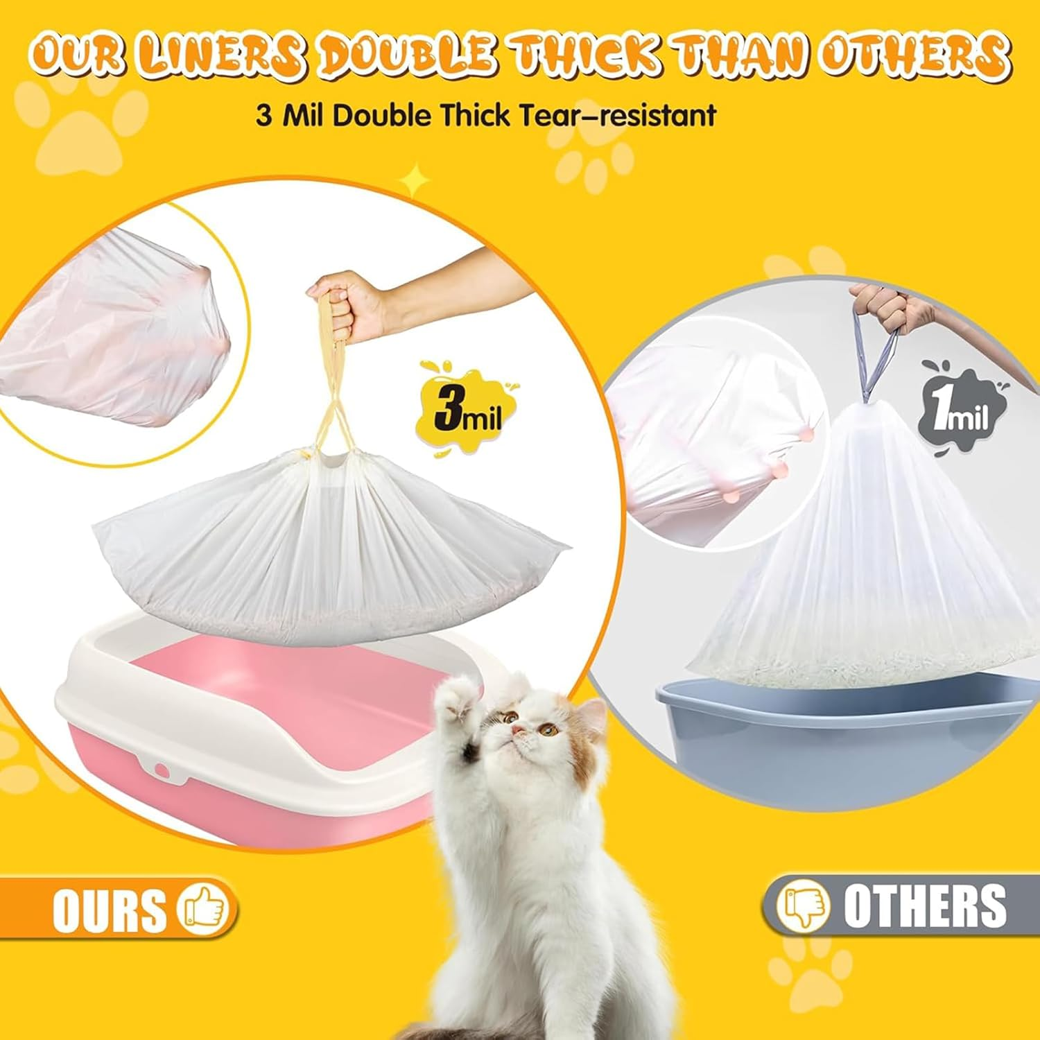 60 Count Extra Thick Jumbo Drawstring Cat Litter Box Liners 94 * 45.7Cm, Large Cat Litter Bags for Stainless Steel Sifting Litter Box and Automatic Cat Litter Box, Extra Thick Drawstring Litter Liner image number 2