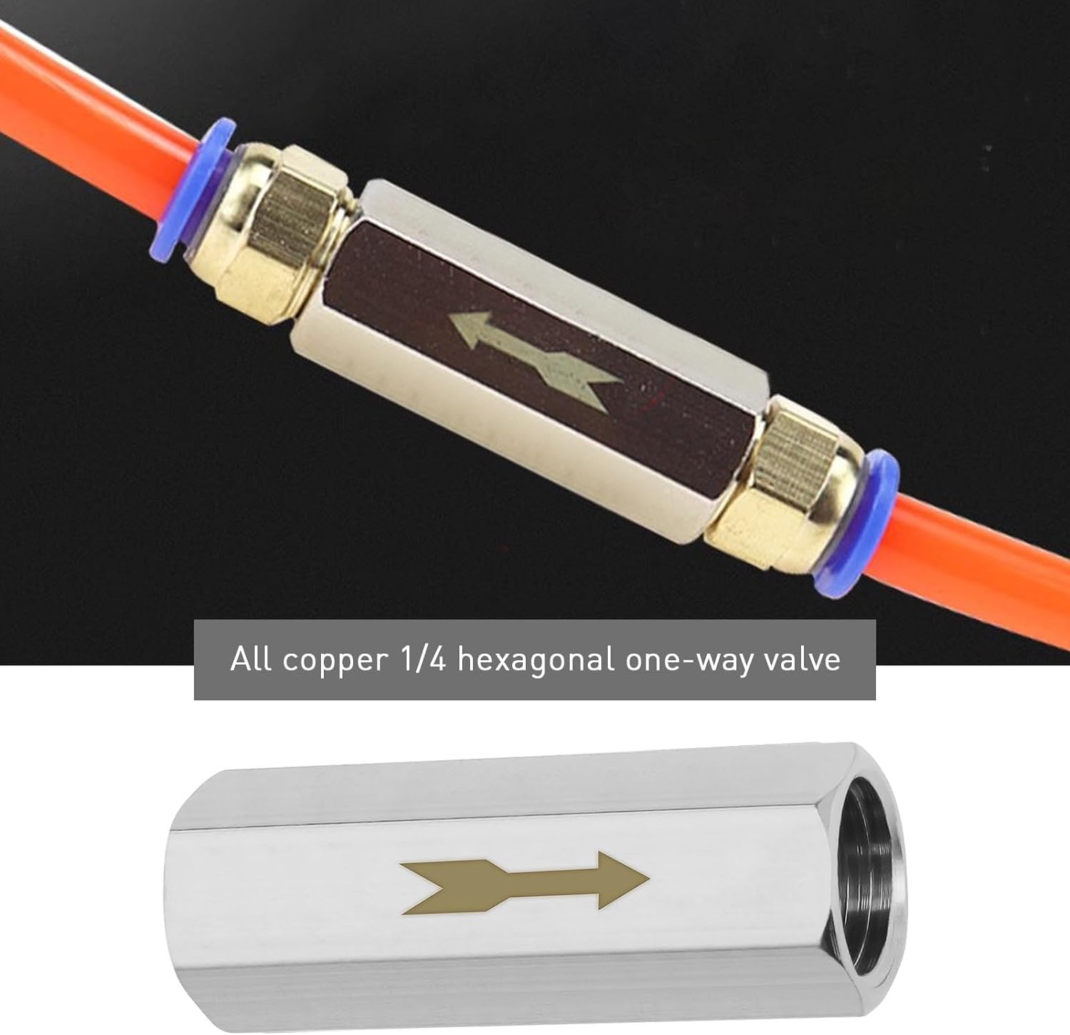 Be in Your Mind 2 Pcs 1/4'' Female Threaded Brass One Way Air Check Valve 40Mm Hexagon Non-Return Pneumatic Air Check Valve Replacement Accessory for Boiler and Pressure Vessel image number 3