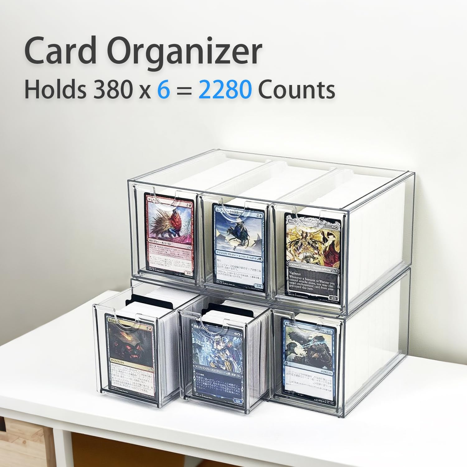 REASOR 2200+ Capacity Trading Card Storage Box,Card Deck Case with 12 Dividers, Hard Transparent Playing Card Case,Suitable for Magic Game Cards,2 Large Capacity Card Box image number 4