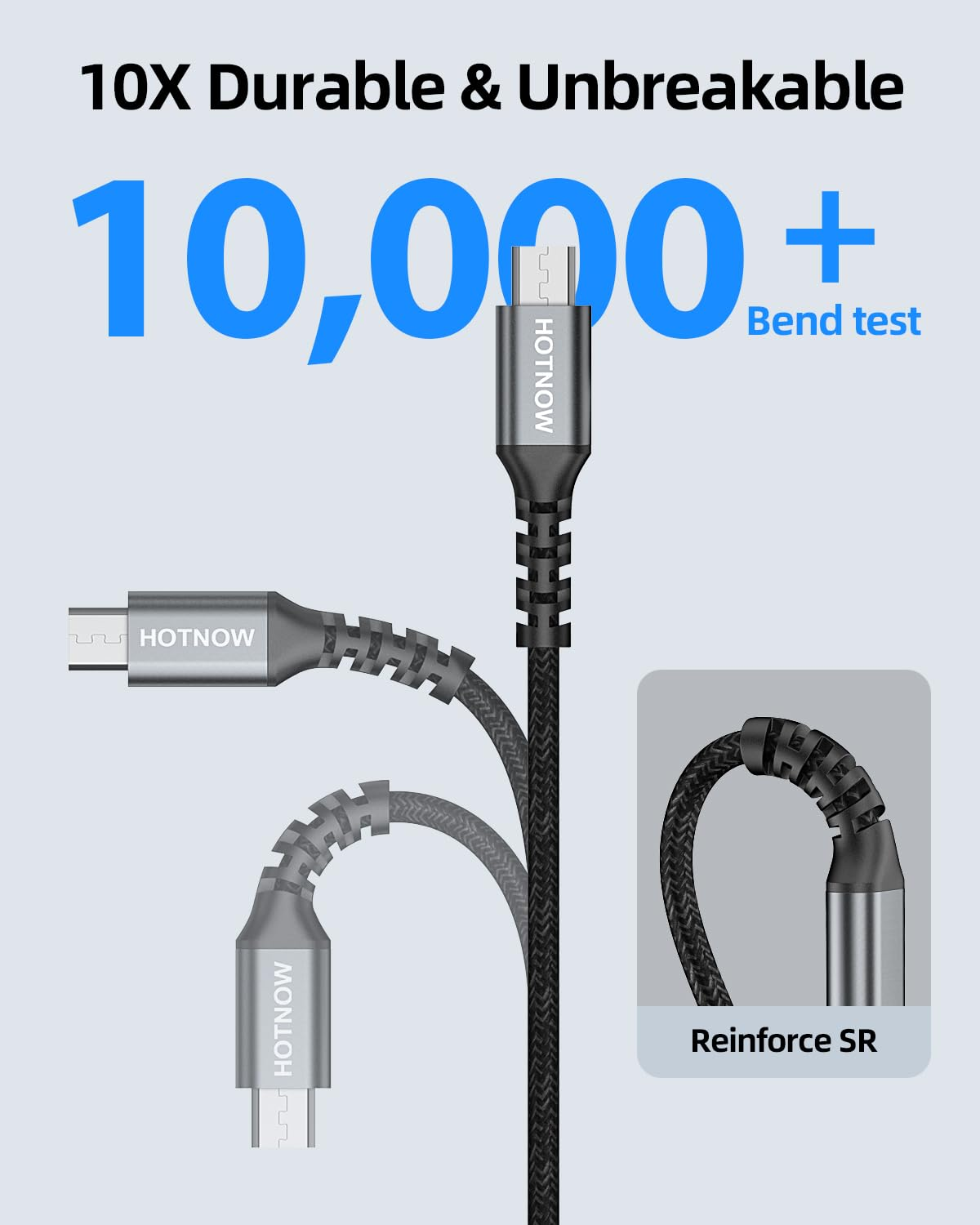 HOTNOW Micro USB Cable Android Charger Cable 1M 2Pack, USB 2.0 to Micro USB Cable 3A High Speed Fast Charging Nylon Braided Cord Compatible with Galaxy S7 S6,PS4, Kindle, Xbox One Controller, Sony image number 3