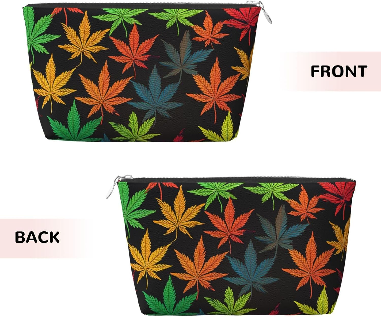 SDTYKHJ Large Capacity Makeup Bag for Women, Waterproof Portable Shaving Bag, Small Toiletry Bag, Colorful Cannabis Leaves, Leather Cosmetic Organizer Bags for Travel, Siliver, One Size image number 6