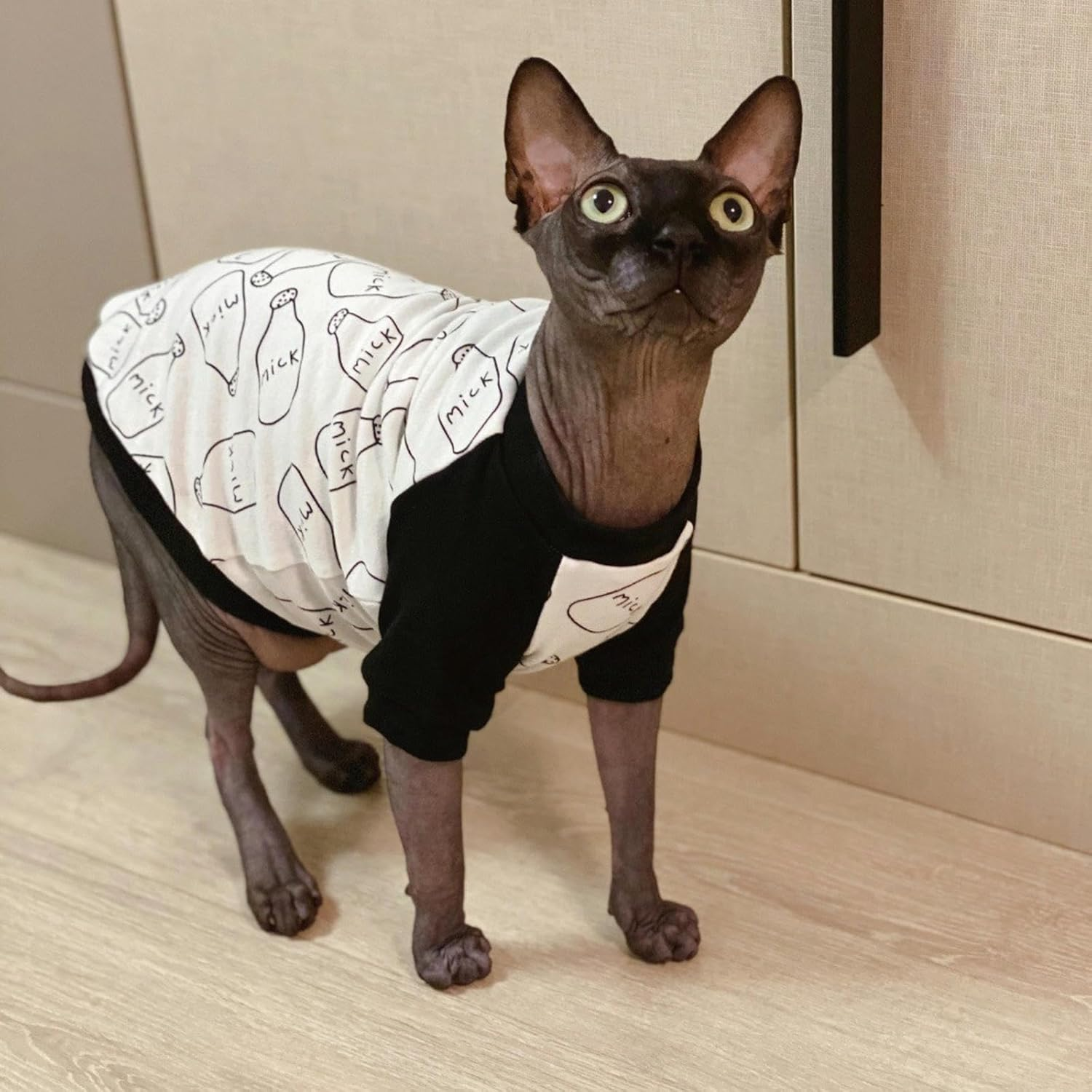 IUOUTG Sphynx Cat Clothes Cotton Hairless Cat Shirt with Sleeves Spring Pet Clothes Boy Kitten Pullover Pajamas Cat T-Shirts for Male Female Cats Puppy Small Dogs image number 2