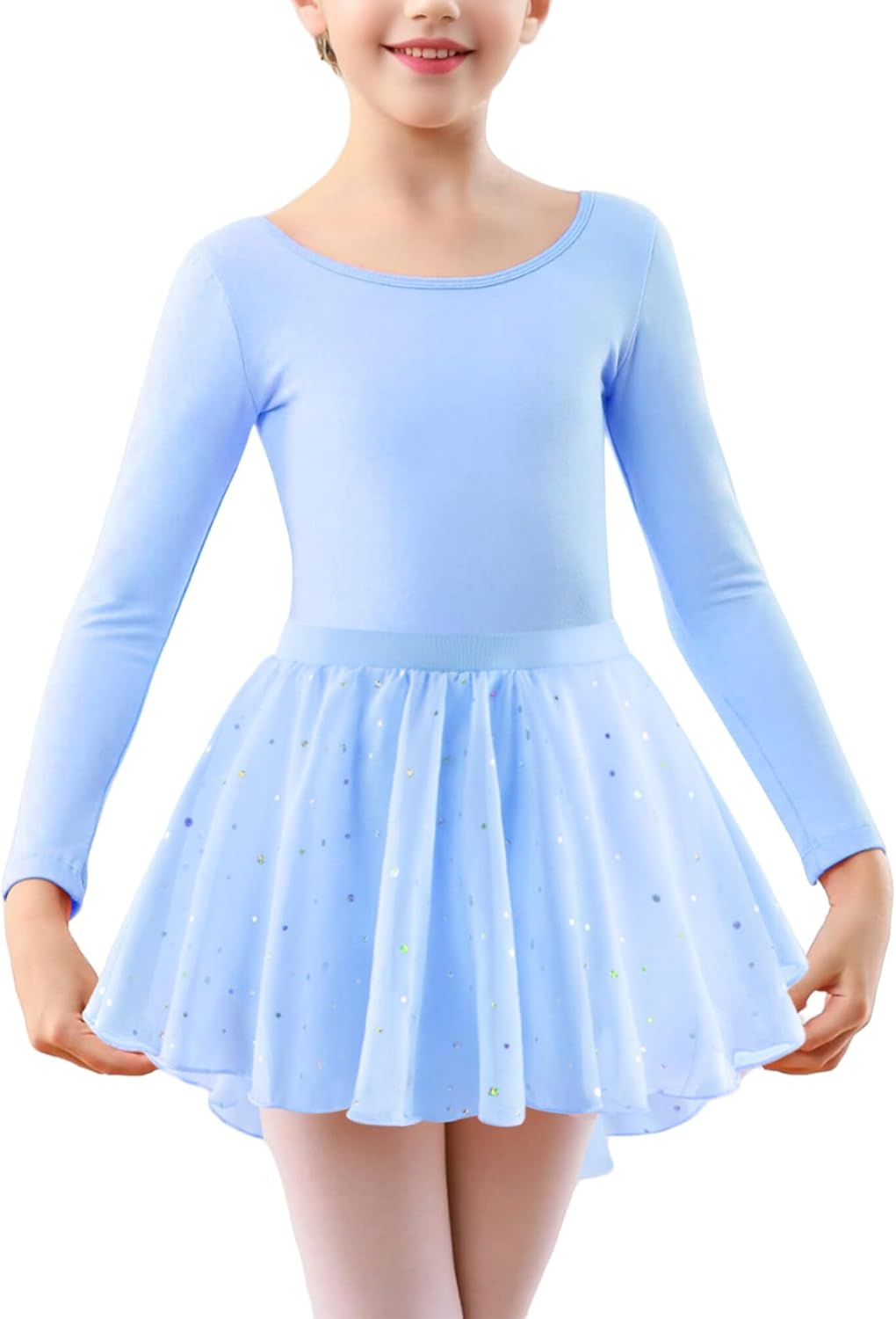 KEOYA Girls Dance Leotards Long Sleeve Ballet Outfits Dance Skirted Leotard Kids Ballet Tutu Dress for 3-11 Years image number 3