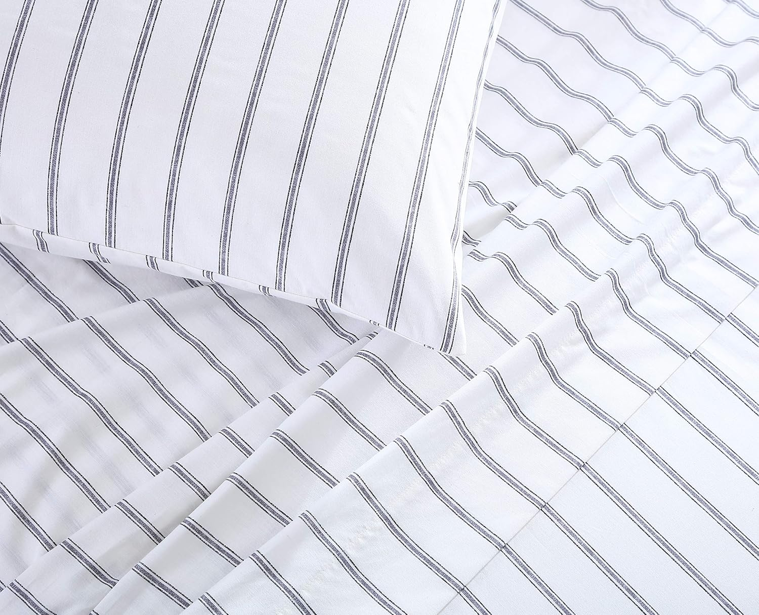 Stone Cottage - Queen Sheets, Cotton Percale Bedding Set, Crisp & Cool Home Decor (Trenton Stripe Grey, Queen) image number 1