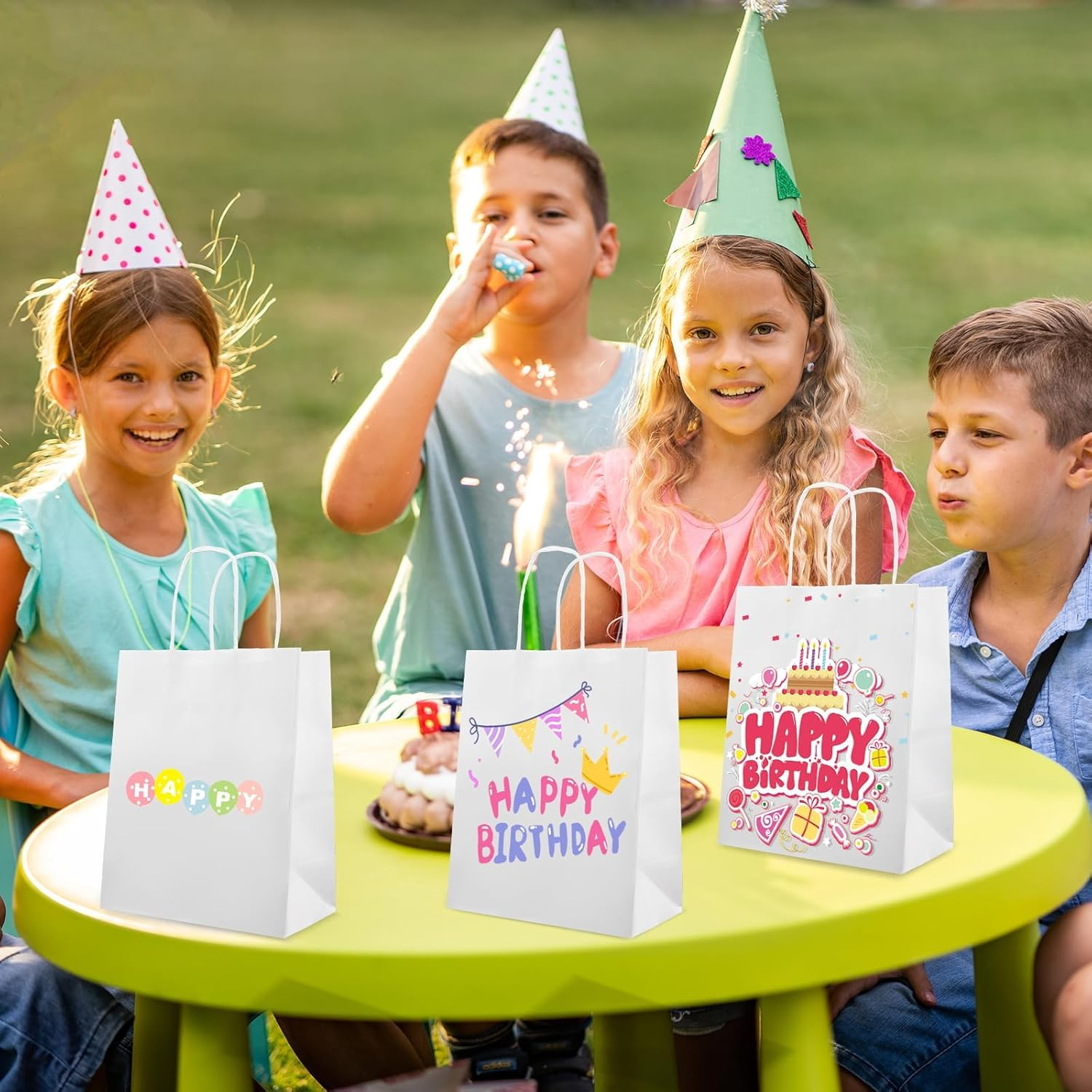 Neulsun 100Pack White Paper Bags 21X11X27 Cm, Plain Medium Paper Bags with Handles Bulk, Kraft Paper Gift, Retail, Party, Shopping Bag, Favor Bag image number 4