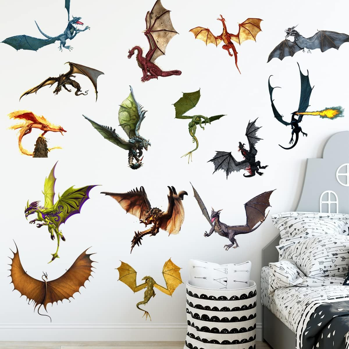 WOYINIS 3D Fantasy Dragon Wall Decal Peel & Stick Dragon Flying Wall Stickers Removable Vinyl Wall Art Decor for Kids Living Room Classroom Nursery Decoration image number 2